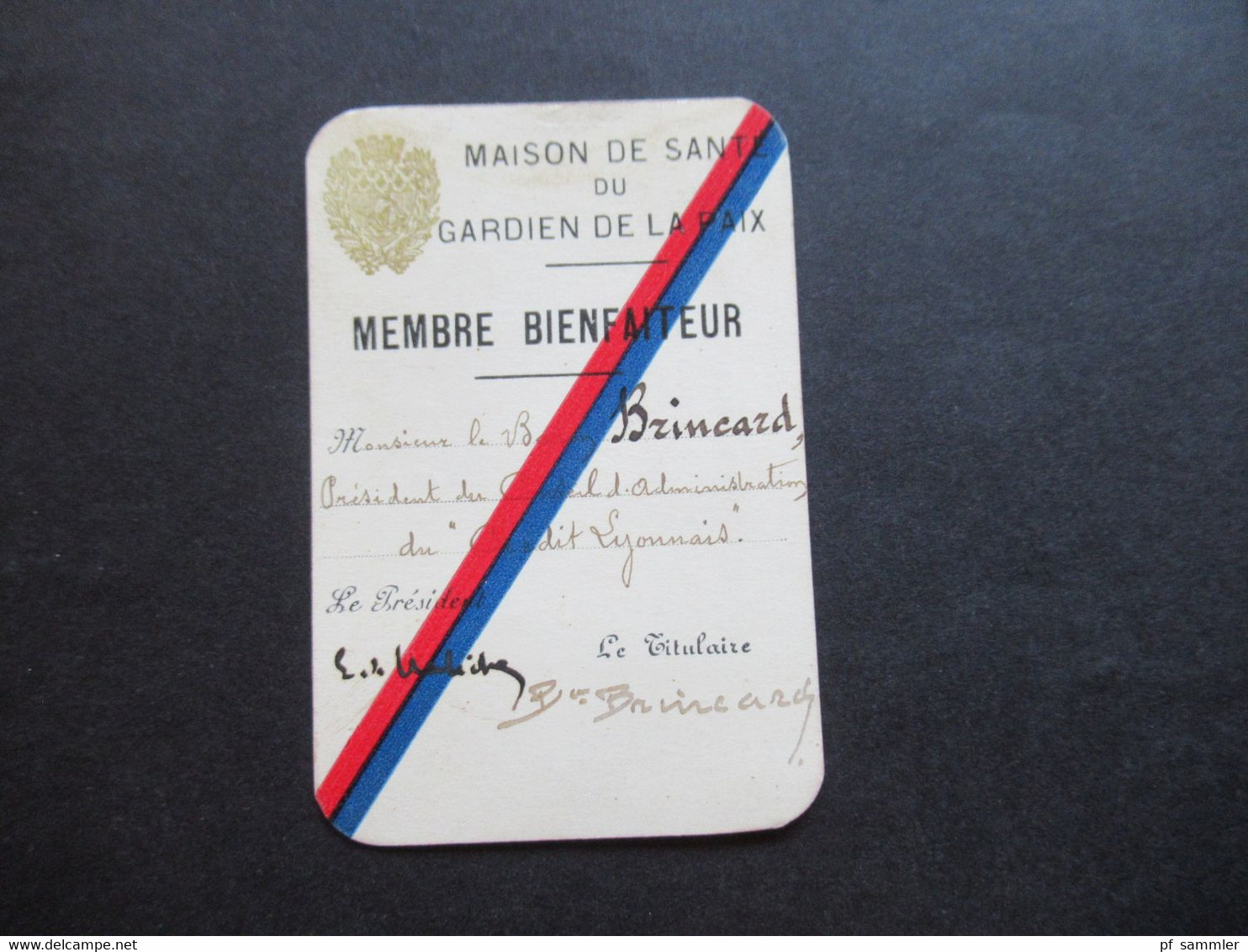 Auto / Voiture Frankreich 1937 Maison de Sante du Gardien de la Paix Membre Bienfaiteur Baron Brincard mit Hülle