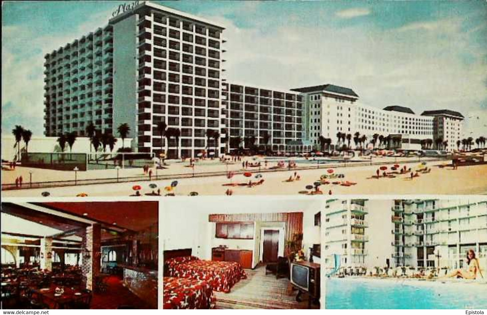 ►  The PLAZA Of DAYTONA BEACH  - TV Room Swimming Pool - Florida 1950s - Daytona