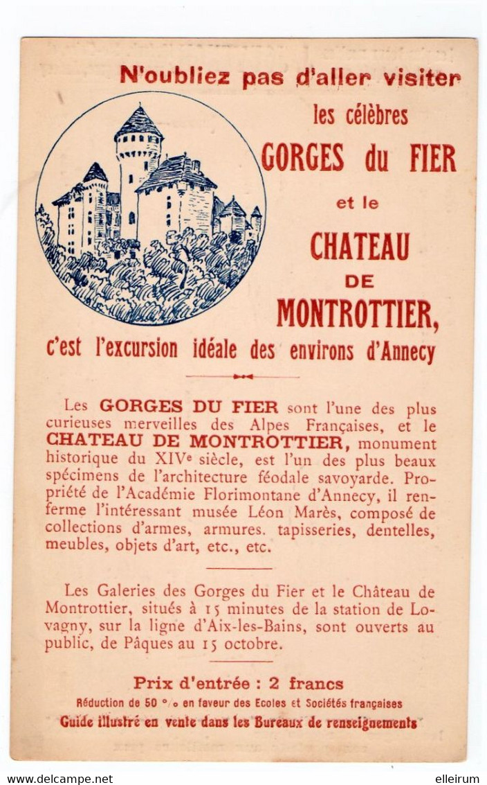 ANNECY (74) CARTE PUBLICITAIRE .TOPO Des VOIES D'ACCES Du CHATEAU De MONTROTTIER Et Des GORGES Du FIER. Cie P.L.M - Carte Geografiche