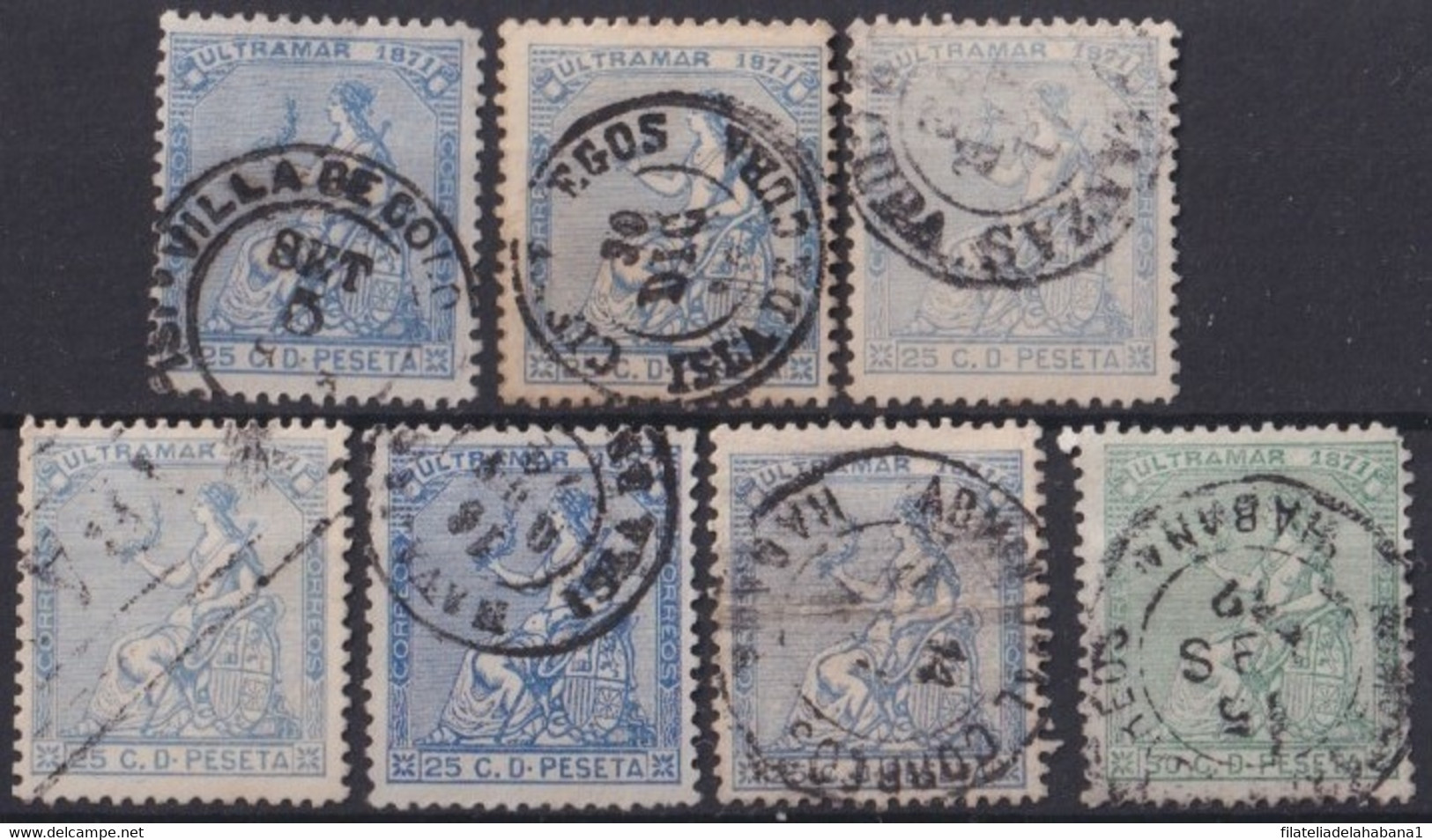 1871-111 CUBA ESPAÑA SPAIN ANTILLAS 1871 25c - 50c CANCEL HABANA CARDENAS COLON NAVAJAS. - Prefilatelia