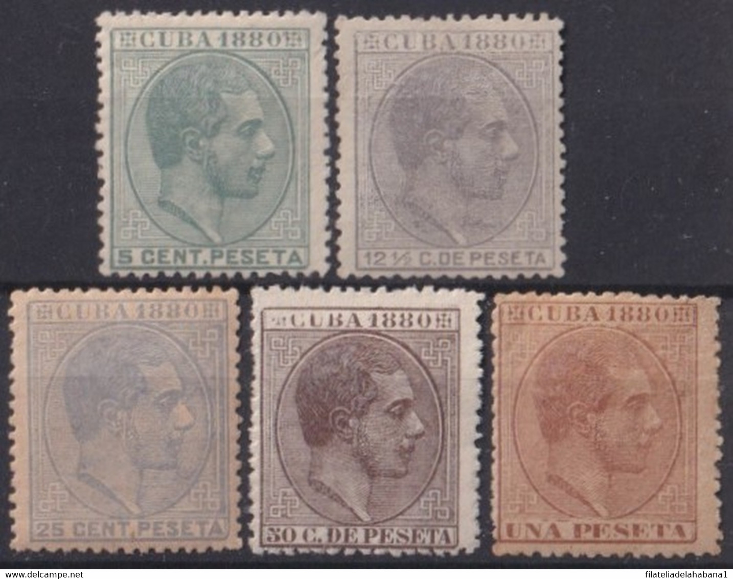 1880-180 CUBA ESPAÑA SPAIN ANTILLAS 1880 ALFONSO XII 5c - 1 Pta UNUSED (NO 10c). - Voorfilatelie