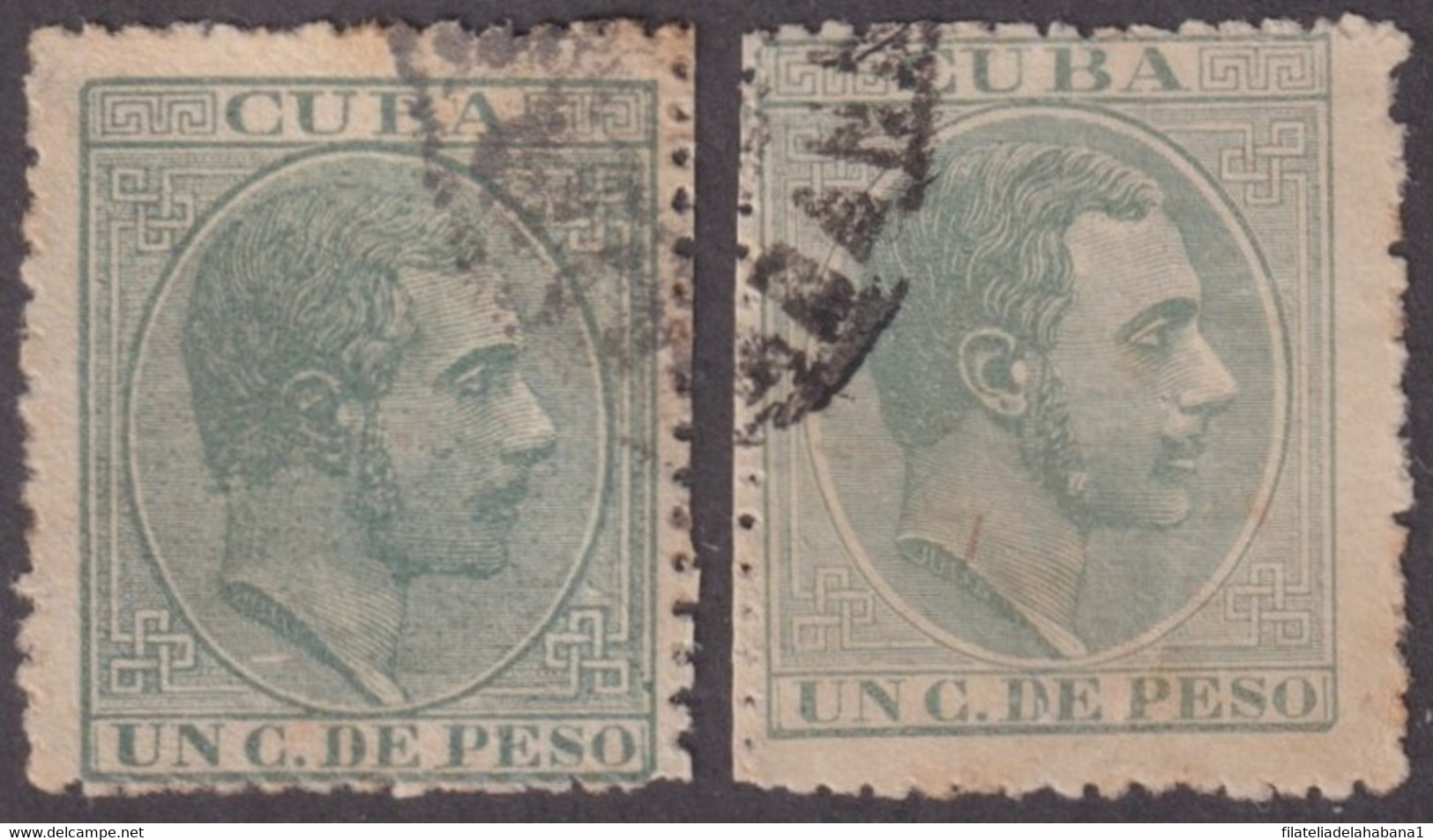 1884-309 CUBA ESPAÑA SPAIN ANTILLAS 1884 ALFONSO XII 1c CANCEL TIPO I & III. - Voorfilatelie