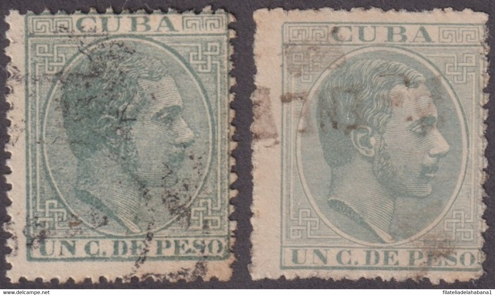 1884-310 CUBA ESPAÑA SPAIN ANTILLAS 1884 ALFONSO XII 1c CANCEL TIPO I & III. - Prephilately