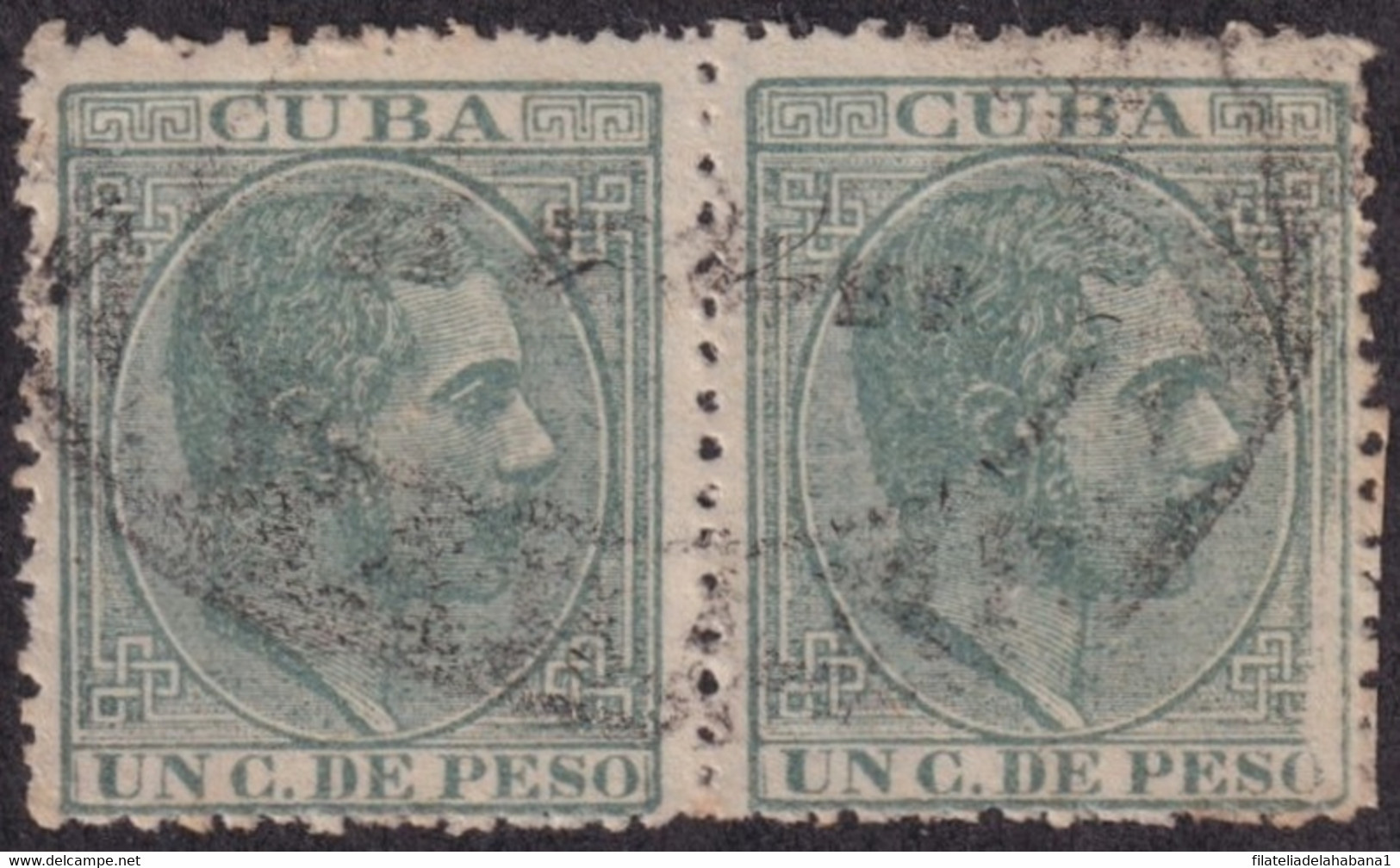 1884-311 CUBA ESPAÑA SPAIN ANTILLAS 1884 ALFONSO XII 1c CANCEL ERROR FALLA DE IMPRESION BORDE INFERIOR DERECHO. - Voorfilatelie