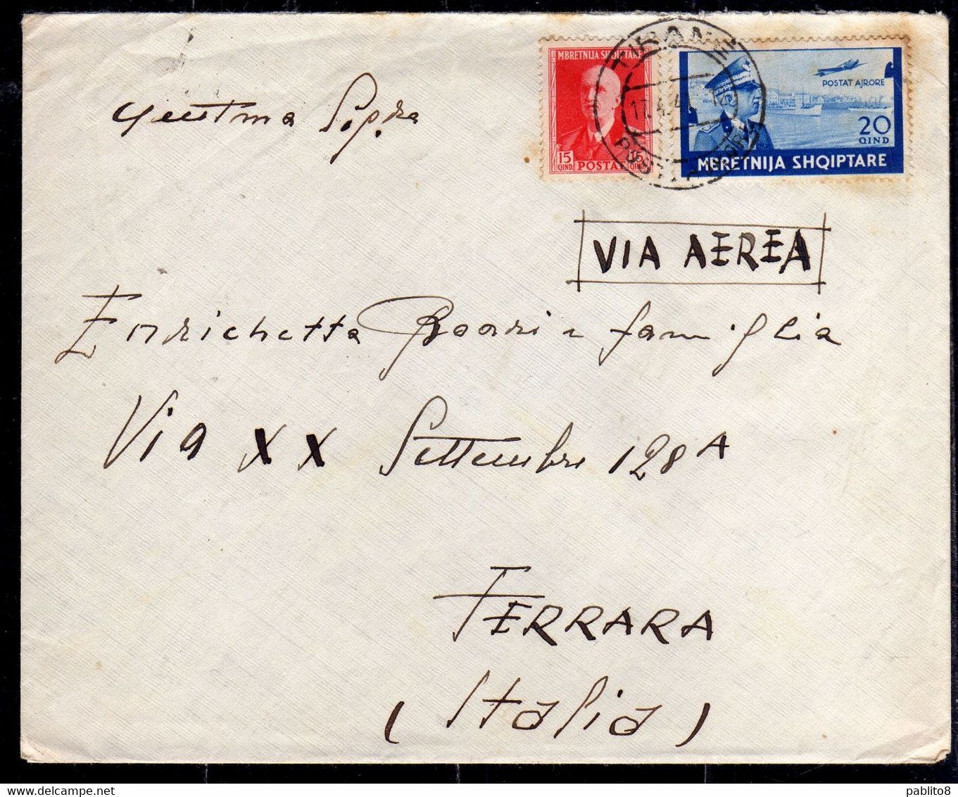 ALBANIA 17 4 1941 POSTA AEREA AIR MAIL DA TIRANA PER FERRARA LETTERA RACCOMANDATA REGISTERED LETTER - Albanien