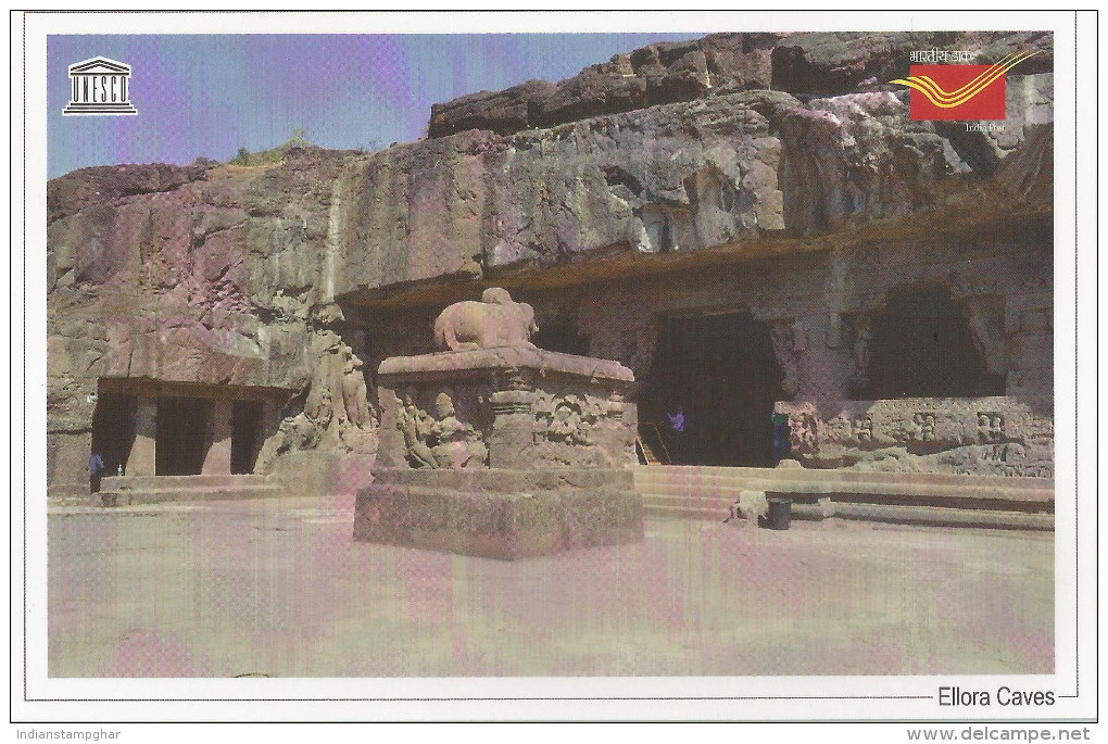 UNESCO World Heritage Site , Ellora Caves,Religious Art Buddhism, Hinduism, Jainism, India Post - Buddismo