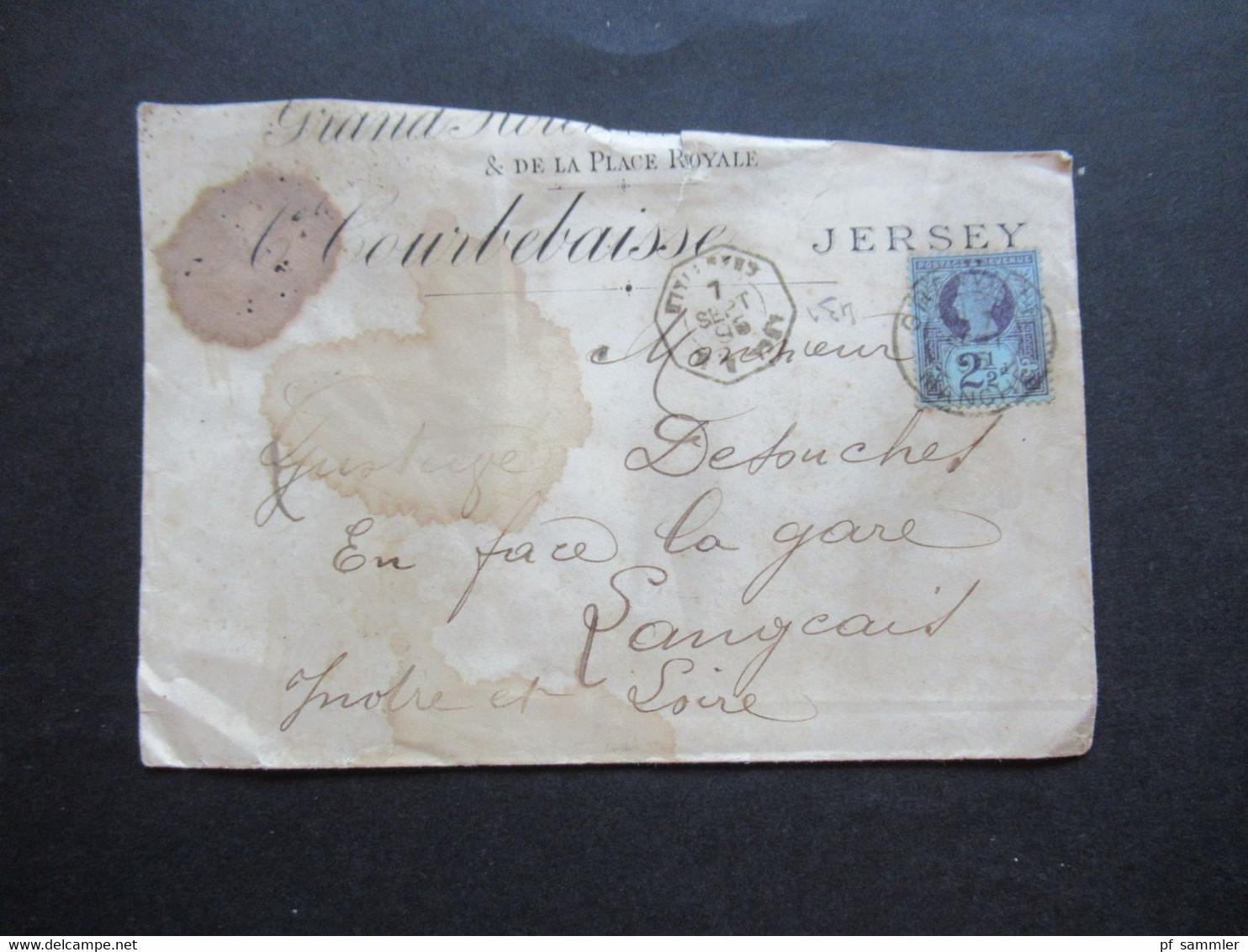 GB 1895 Jubilee Nr.89 EF Umschlag Jersey Kanalinsel Stempel Granville Franche Paquebot / Erst In Frankreich Abgestempelt - Lettres & Documents