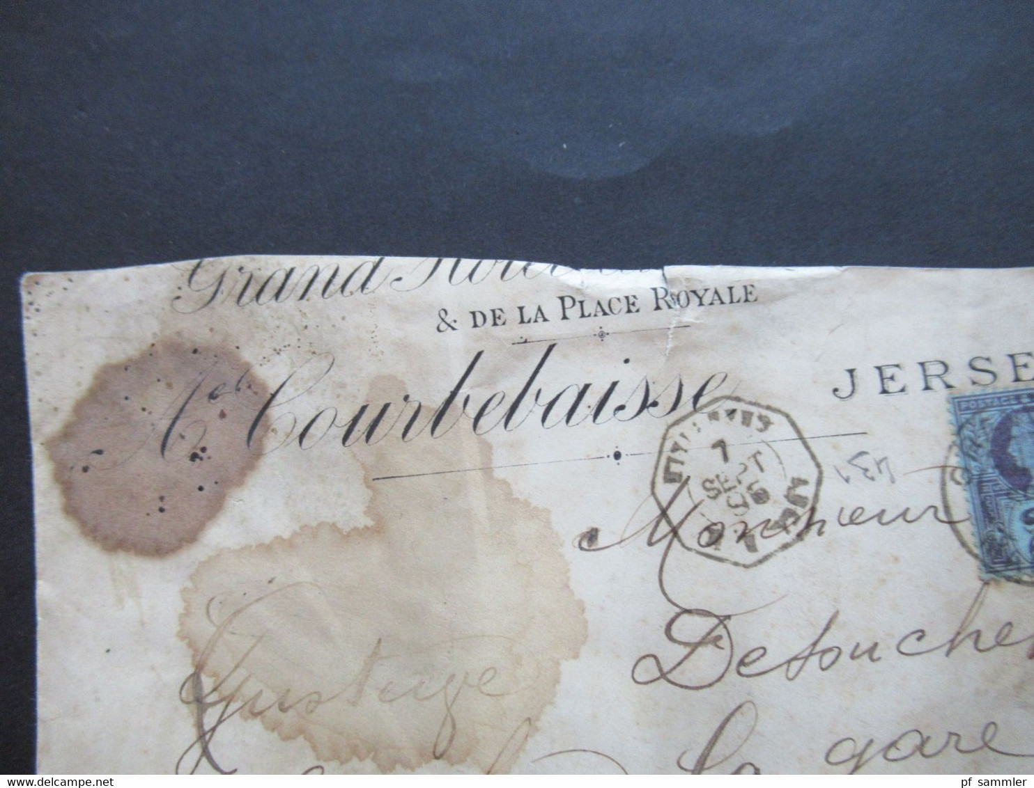 GB 1895 Jubilee Nr.89 EF Umschlag Jersey Kanalinsel Stempel Granville Franche Paquebot / Erst In Frankreich Abgestempelt - Covers & Documents