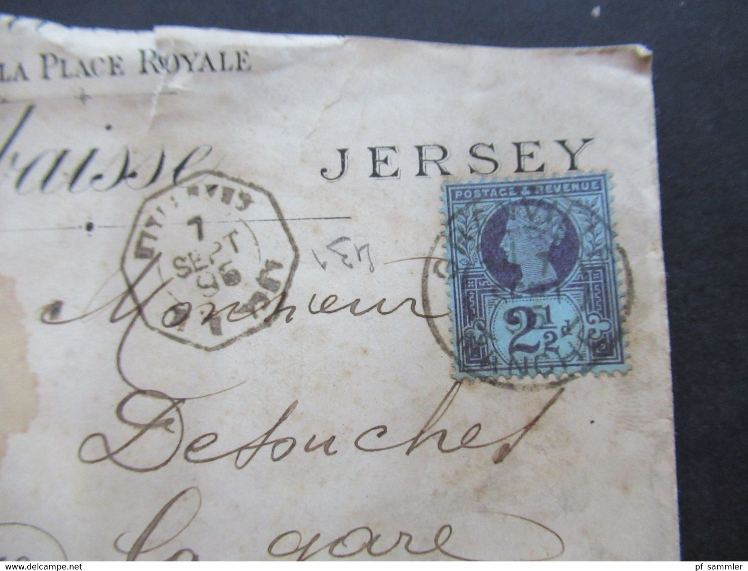 GB 1895 Jubilee Nr.89 EF Umschlag Jersey Kanalinsel Stempel Granville Franche Paquebot / Erst In Frankreich Abgestempelt - Briefe U. Dokumente