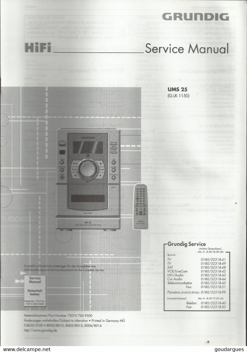 Hifi - Grundig - Service Manual - UMS 25 ( G.LK 1150) - Littérature & Schémas