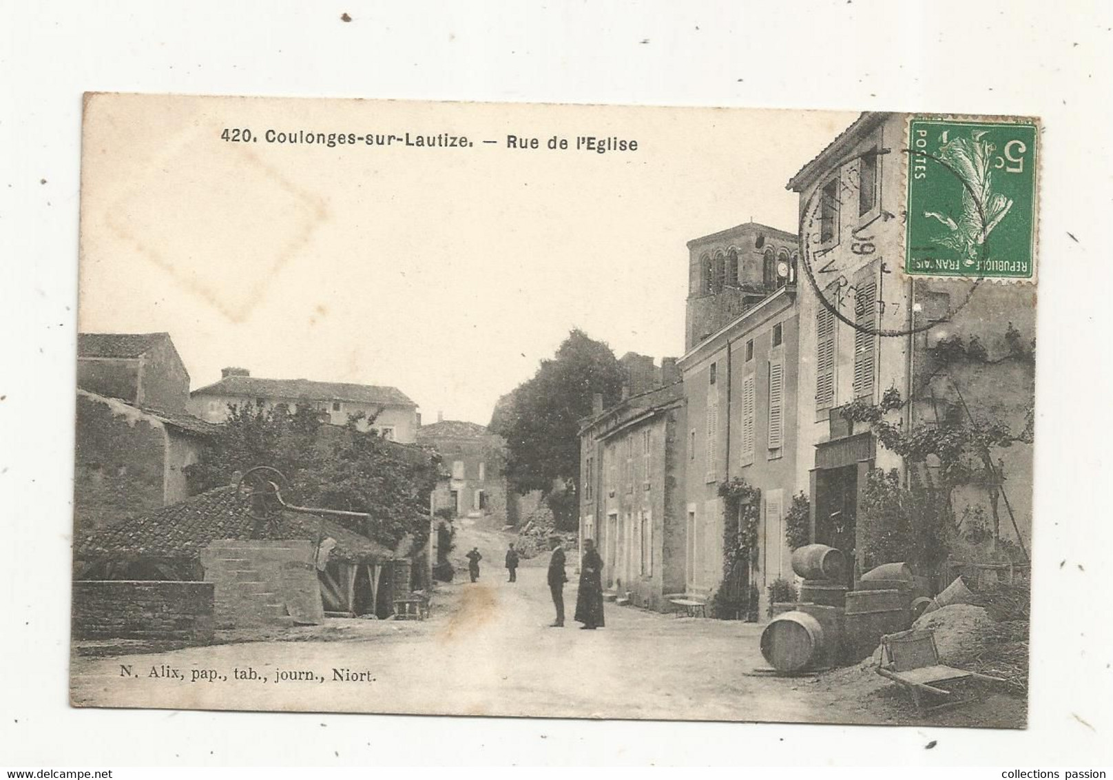 JC, Cp , 79 , COULONGES SUR LAUTIZE , Rue De L'église , Voyagée 1909 - Coulonges-sur-l'Autize