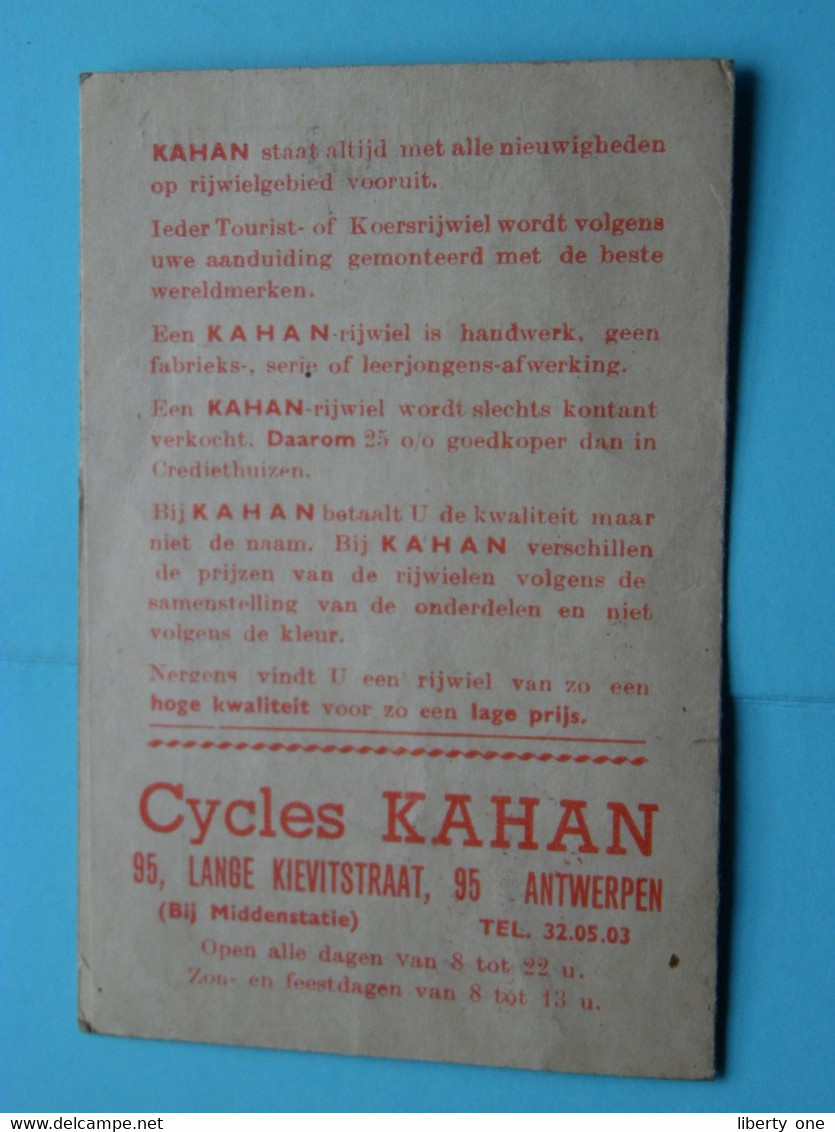 KAHAN Cycles / RIJWIEL / Fietsen > TABEL Der VERZETTEN > Kievitstraat ANTWERPEN ( Formaat +/- 12 X 8 Cm. ) Zie Scans ! - Advertising