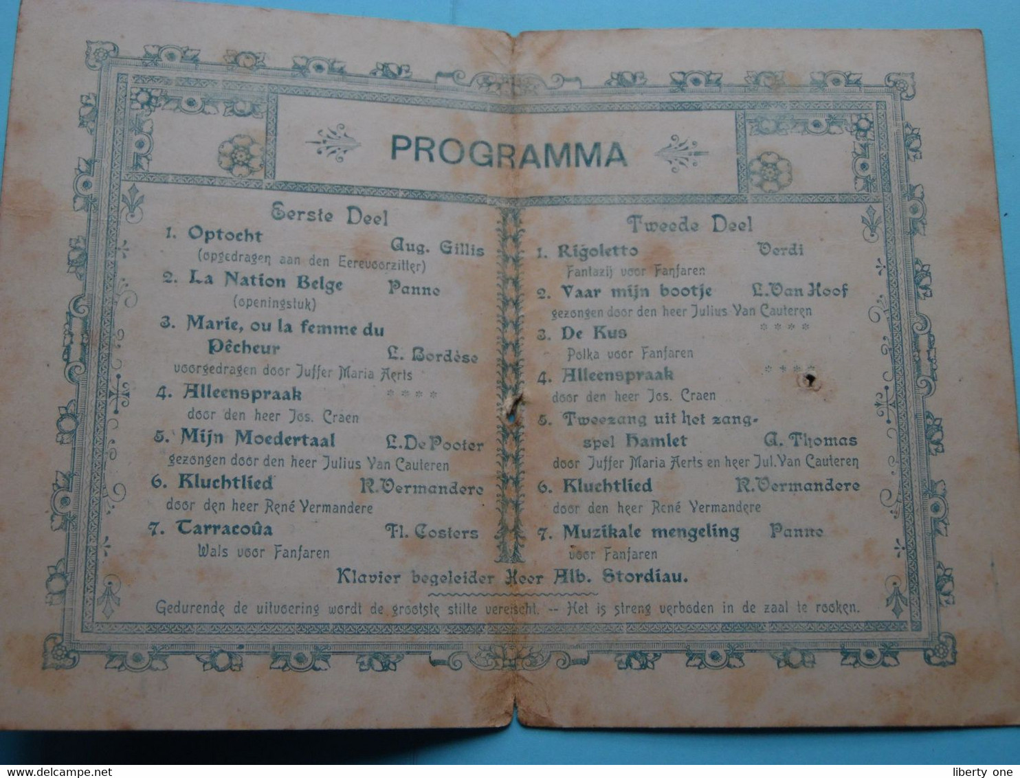 De VRIJE ANTWERPENAREN " GROOT CONCERTO " Programma ( 25 Jarig Bestaan ) 21 Oct 1900 > Lokaal EL BARDO ( Zie Scans ) ! - Programas