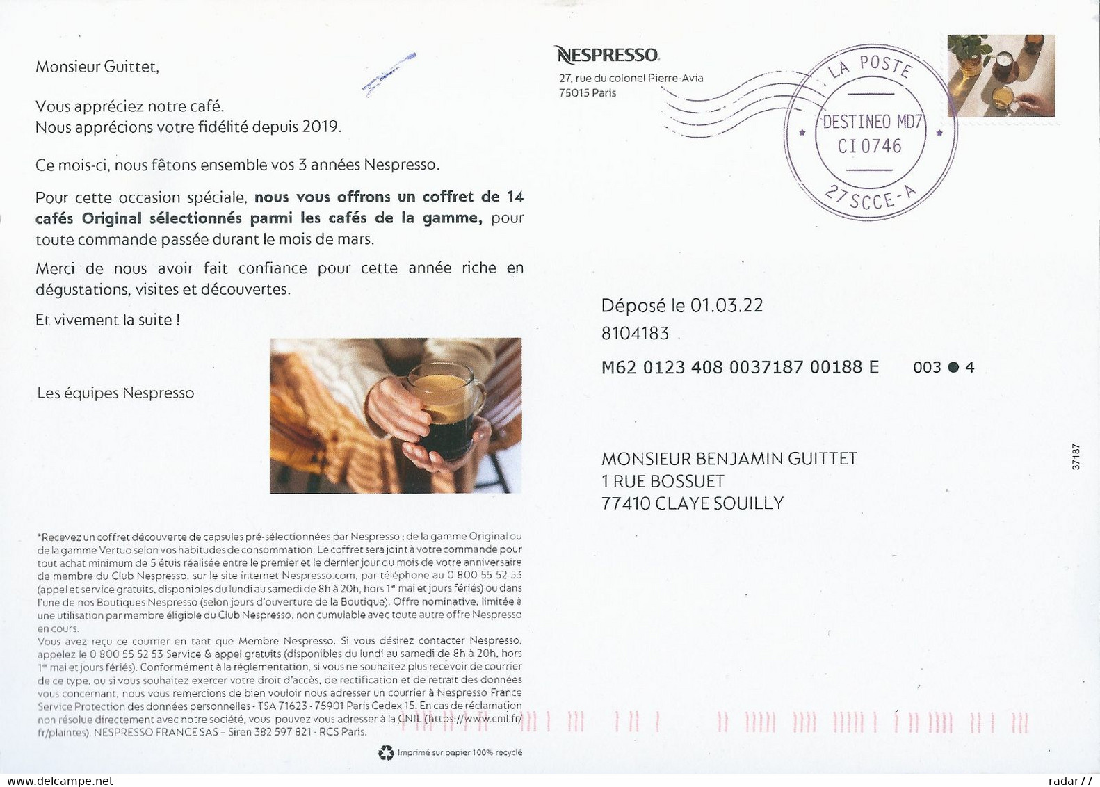 Destineo MD7 Avec Simili-timbre Tasses De Café - Nespresso - Private Stationery