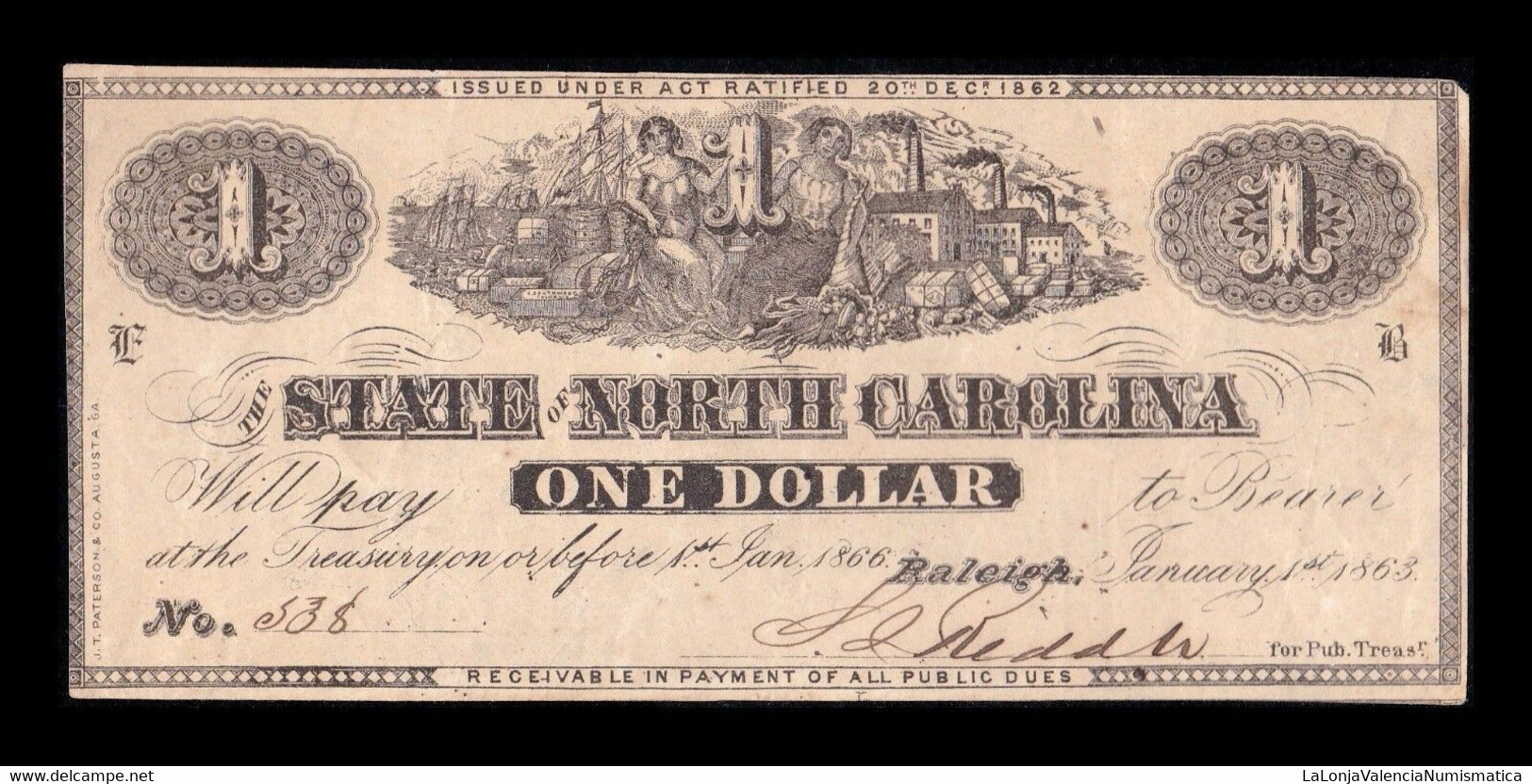 Estados Unidos United States 1 Dollar 1863 Pick S2365 Civil War State Of North Carolina - California