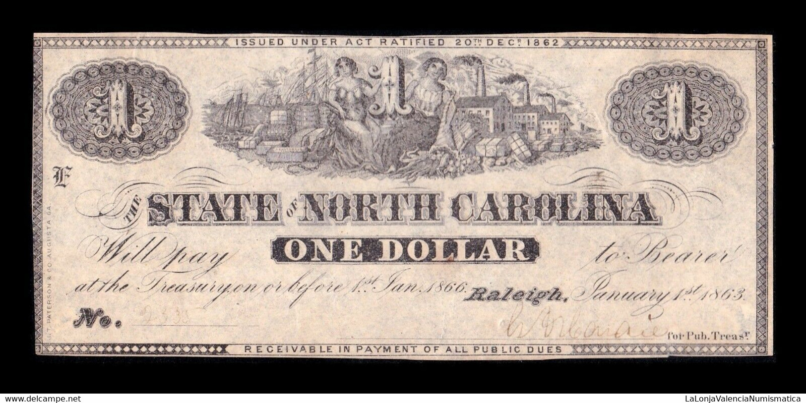 Estados Unidos United States 1 Dollar 1863 Pick S2365 Civil War State Of North Carolina - California