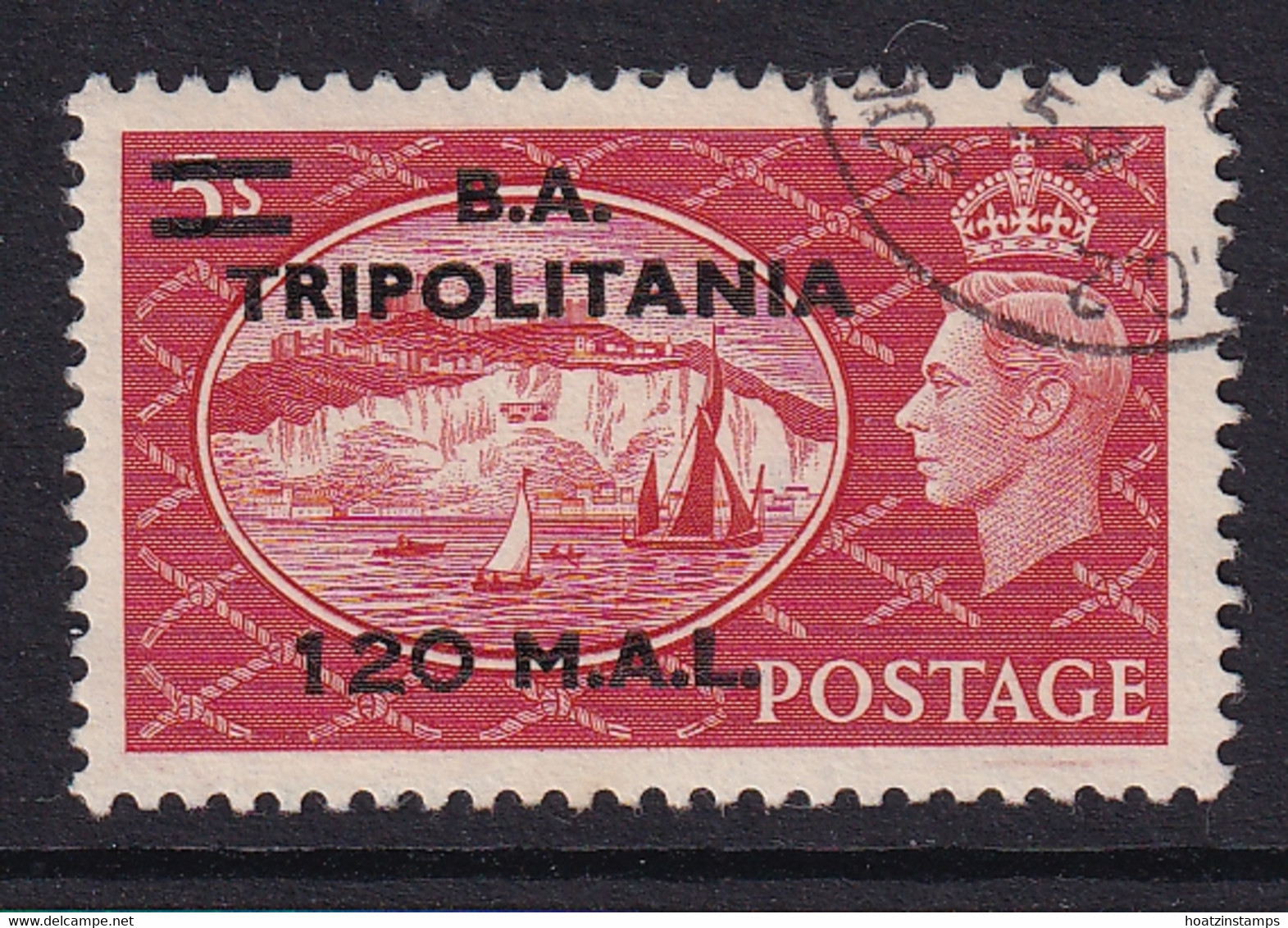 Tripolitania: 1951   KGVI 'B. A. Tripolitania' OVPT   SG T33    120l On 5/-    Used - Tripolitania