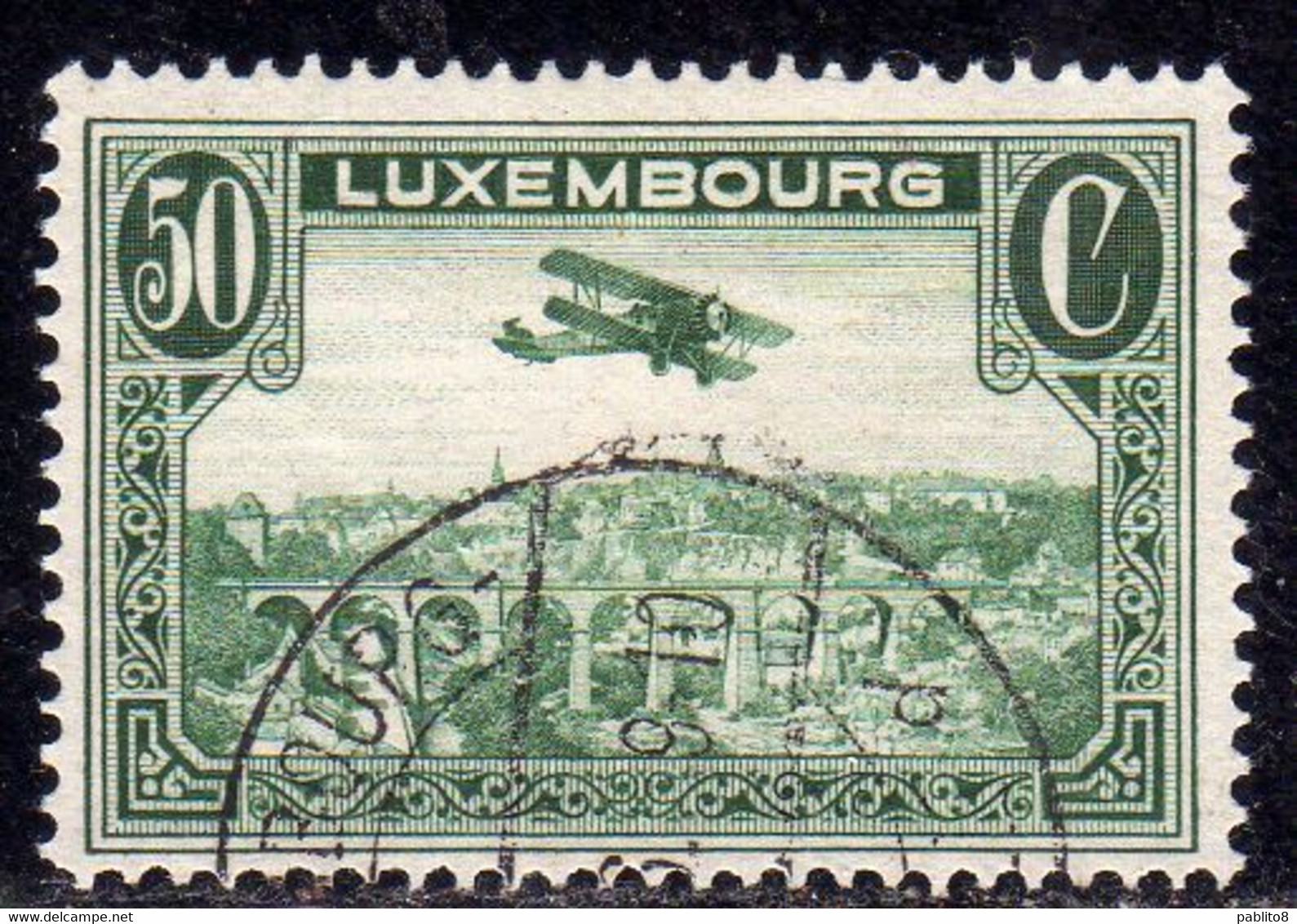 LUXEMBOURG LUSSEMBURGO 1931 1933 AIR POST STAMPS AIRMAIL AIRPLANE OVER POSTA AEREA CENT. 50c USED USATO OBLITERE' - Gebruikt