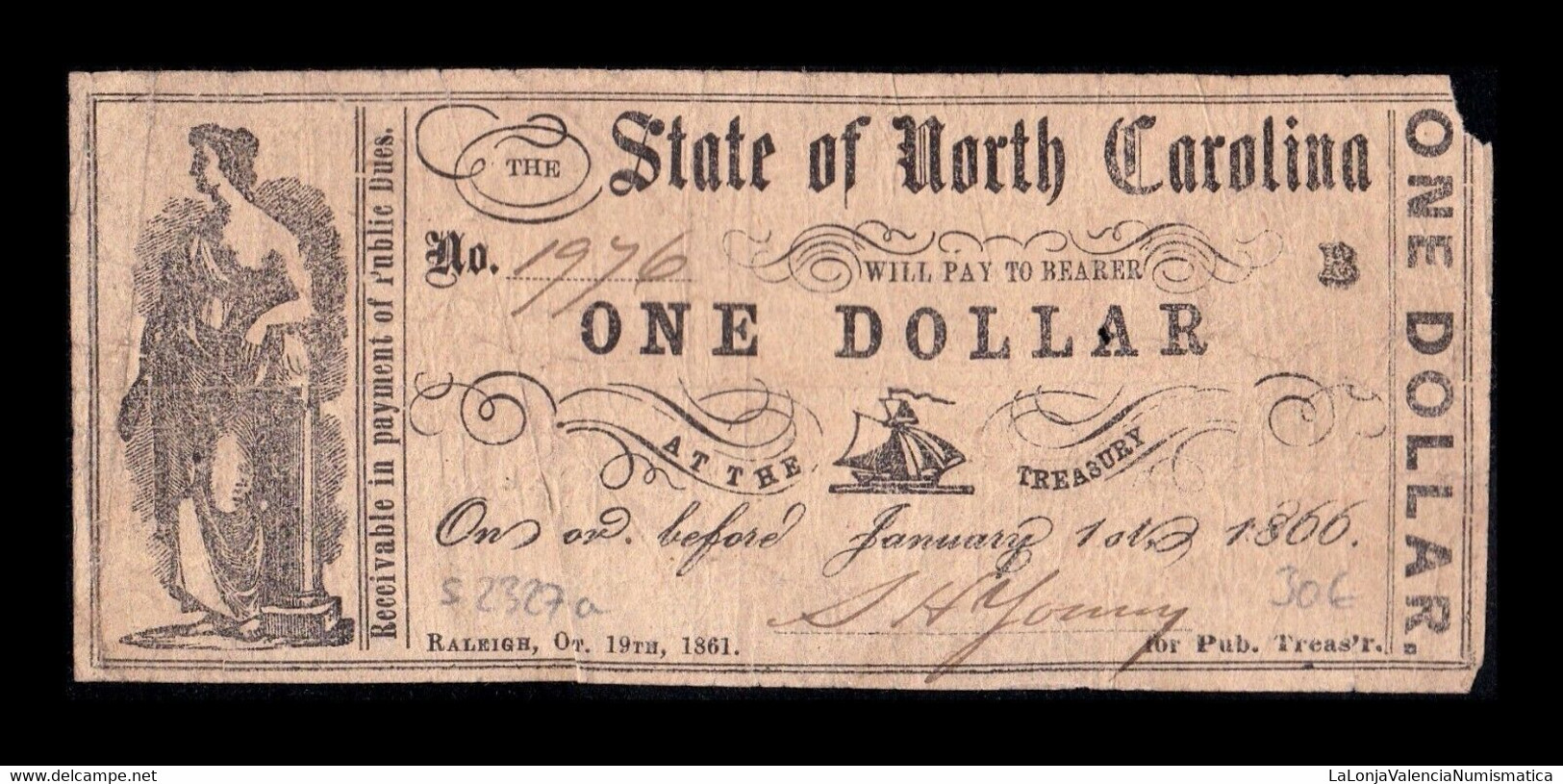 Estados Unidos United States 1 Dollar 1861 Pick S2329 Civil War State Of North Carolina - California