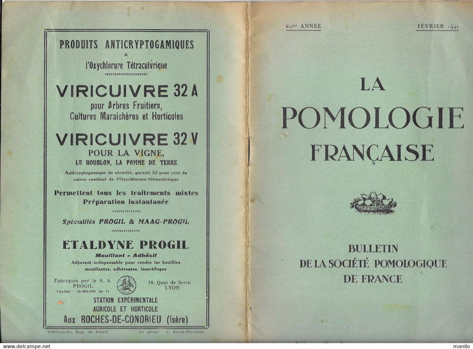 Bulletin Mensuel LA POMOLOGIE FRANCAISE -Février 1942 -Rédacteur L.CHASSET -Traitement, Noix De Grenoble, PUBLICITES - Rhône-Alpes