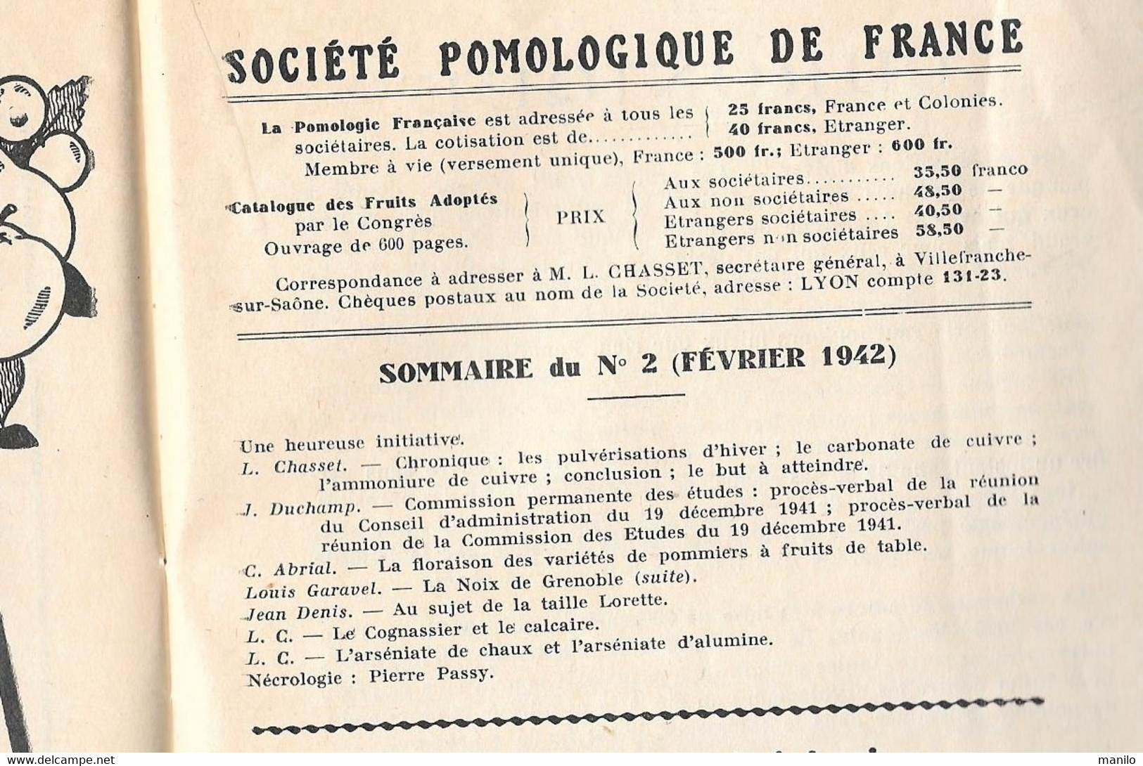 Bulletin Mensuel LA POMOLOGIE FRANCAISE -Février 1942 -Rédacteur L.CHASSET -Traitement, Noix De Grenoble, PUBLICITES - Rhône-Alpes