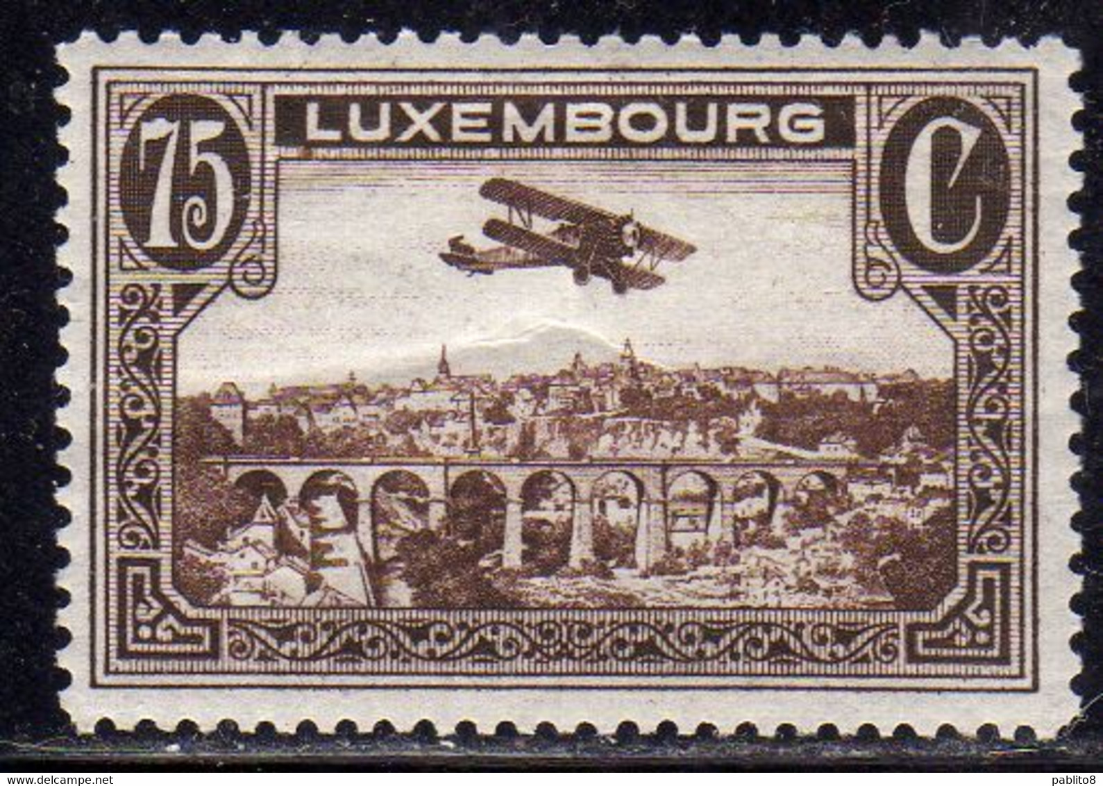 LUXEMBOURG LUSSEMBURGO 1931 1933 AIR POST STAMPS AIRMAIL AIRPLANE OVER POSTA AEREA CENT 75c MLH - Nuevos