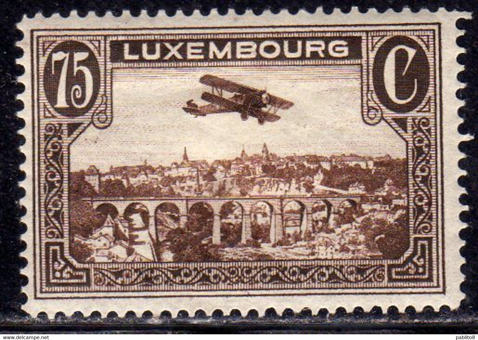 LUXEMBOURG LUSSEMBURGO 1931 1933 AIR POST STAMPS AIRMAIL AIRPLANE OVER POSTA AEREA CENT 75c MLH - Ungebraucht