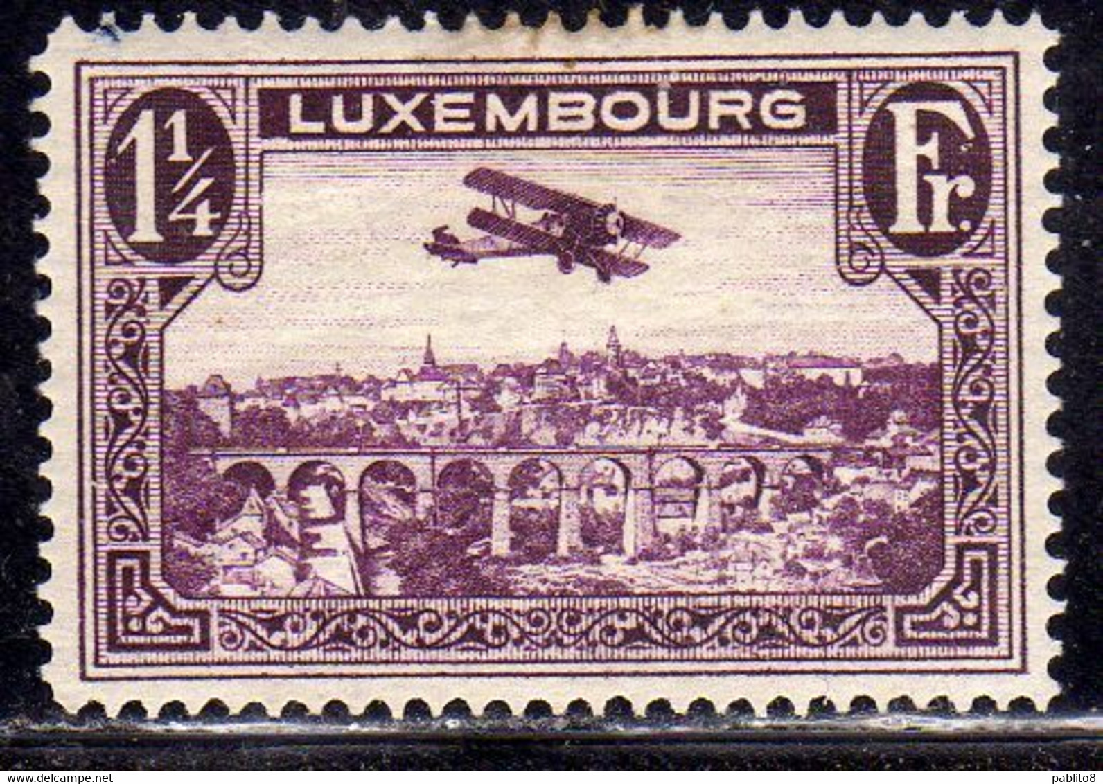 LUXEMBOURG LUSSEMBURGO 1931 1933 AIR POST STAMPS AIRMAIL AIRPLANE OVER POSTA AEREA 1 1/4fr MLH - Ongebruikt