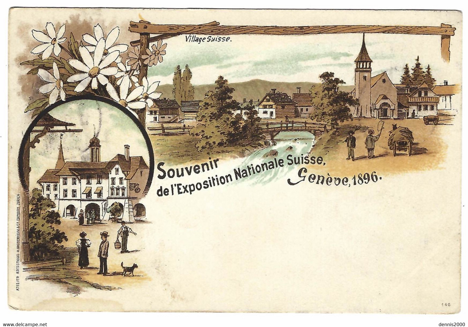 GENEVE - Souvenir De L' Exposition Nationale Suisse 1896 - Village Suisse - Oblit. 1896 - Ed. H. Guggenheim, Zurich - Genève