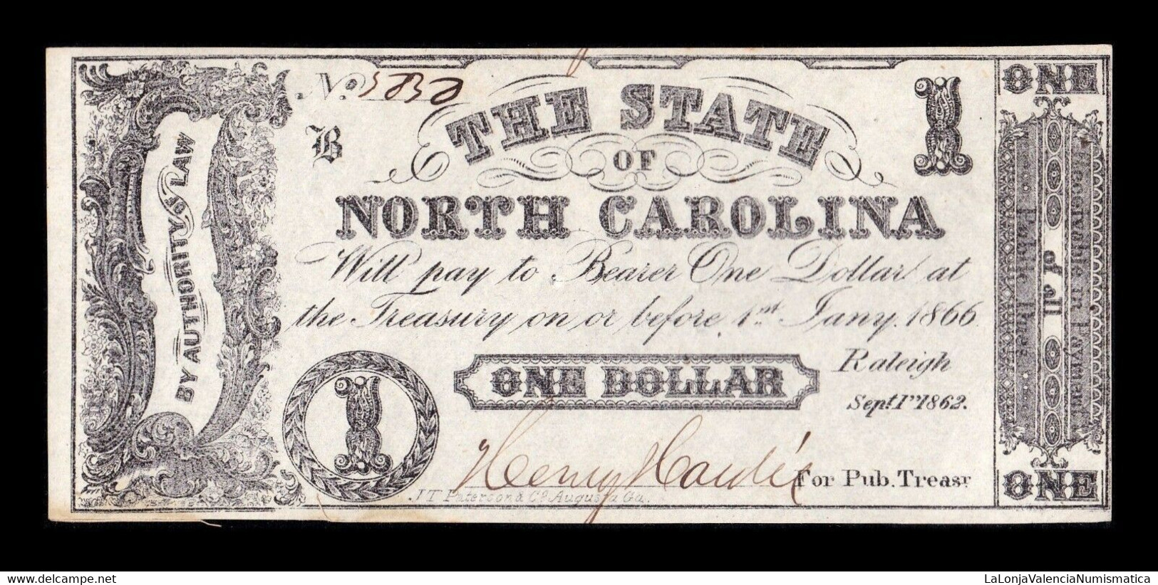 Estados Unidos United States 1 Dollar 1862 Pick S2359 Civil War State Of North Carolina - California