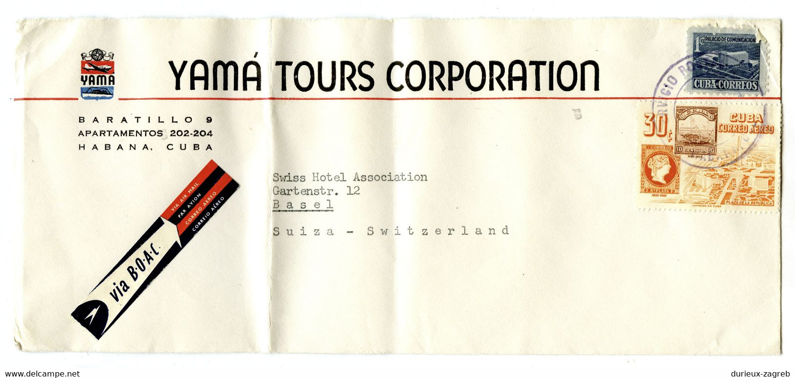 Yama Tours Corp, Habana Cuba Company Letter Cover Posted Air Mail 195? To Basel - BOAC Sticker B220310 - Covers & Documents