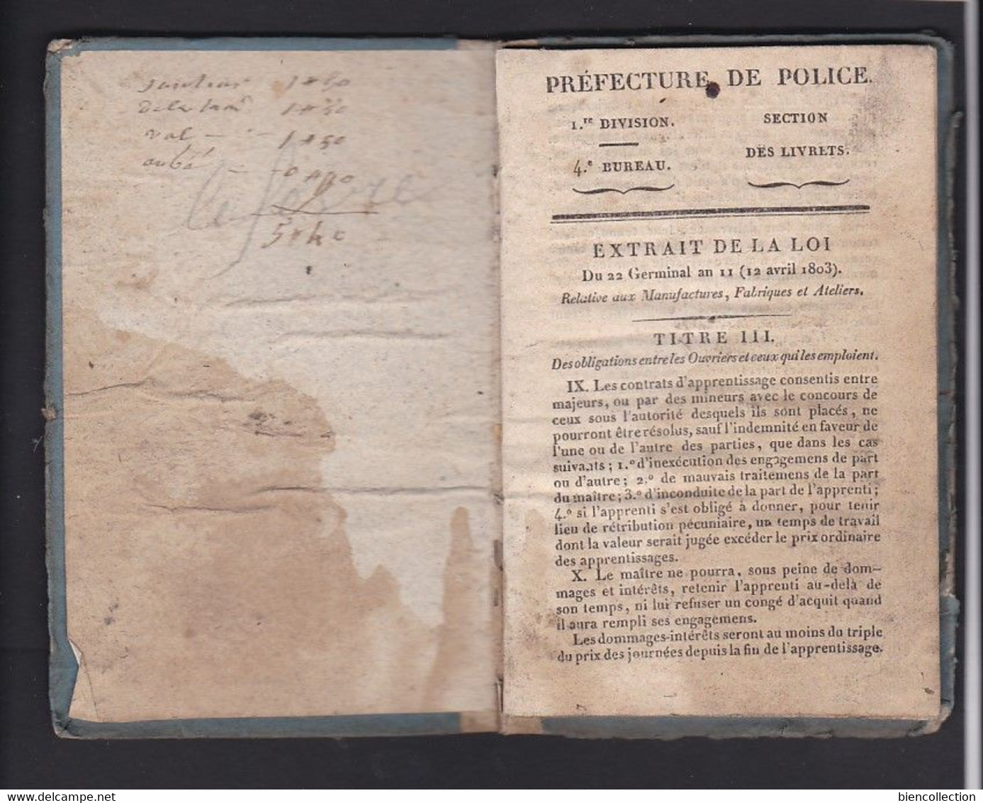 Livret De Travail Délivré En 1834 Par La Préfecture De Police De Paris Pour Un Ouvrier Cordonnier - Documenti Storici