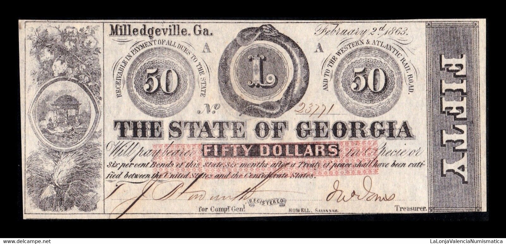 Estados Unidos United States 50 Dollars 1863 Pick S868 Civil War State Of Georgia - Georgia