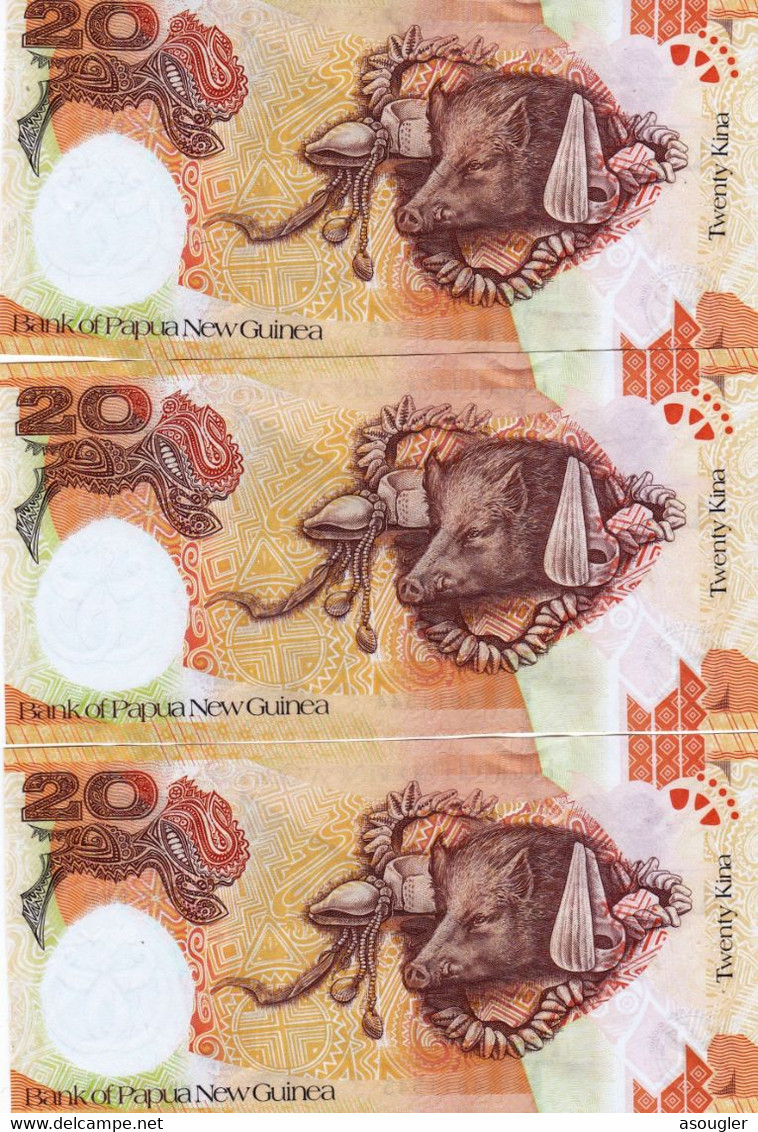 Papua New Guinea 3 X 20 Kina 2008 COMMEMORATIVE ISSUE UNC Consecutive Number P36a Free Shipping Via Registered Air Mail" - Papouasie-Nouvelle-Guinée