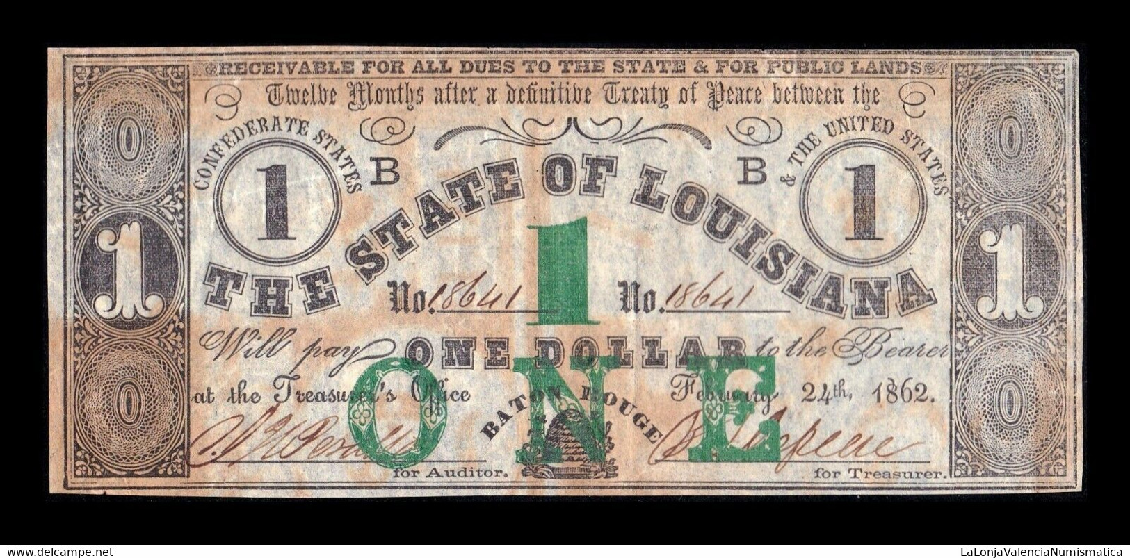 Estados Unidos United States 1 Dollar 1862 Pick S891 Civil War State Of Louisiana - Andere & Zonder Classificatie