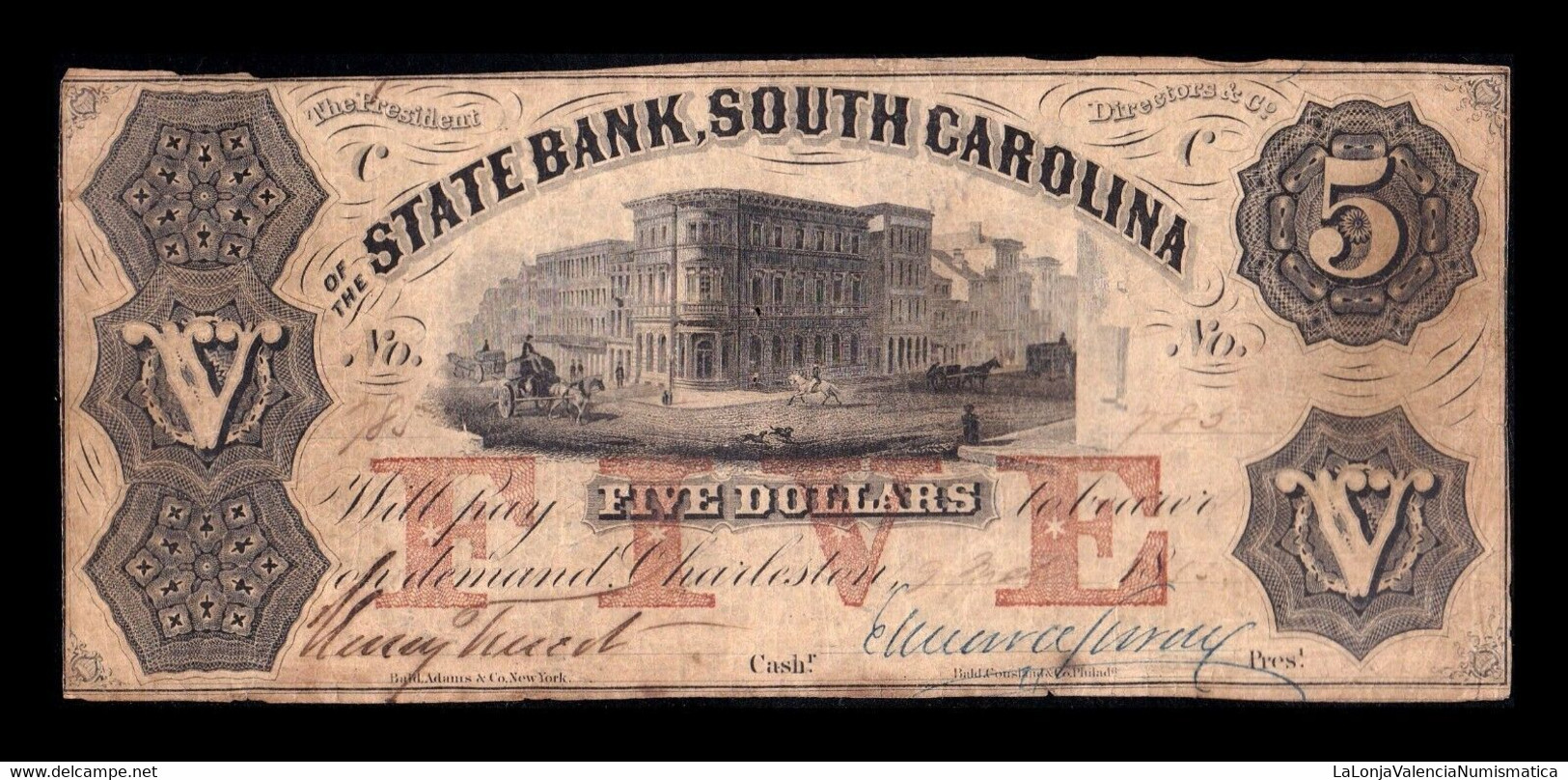 Estados Unidos United States 5 Dollars 18x State Bank South Carolina Charleston - South Carolina