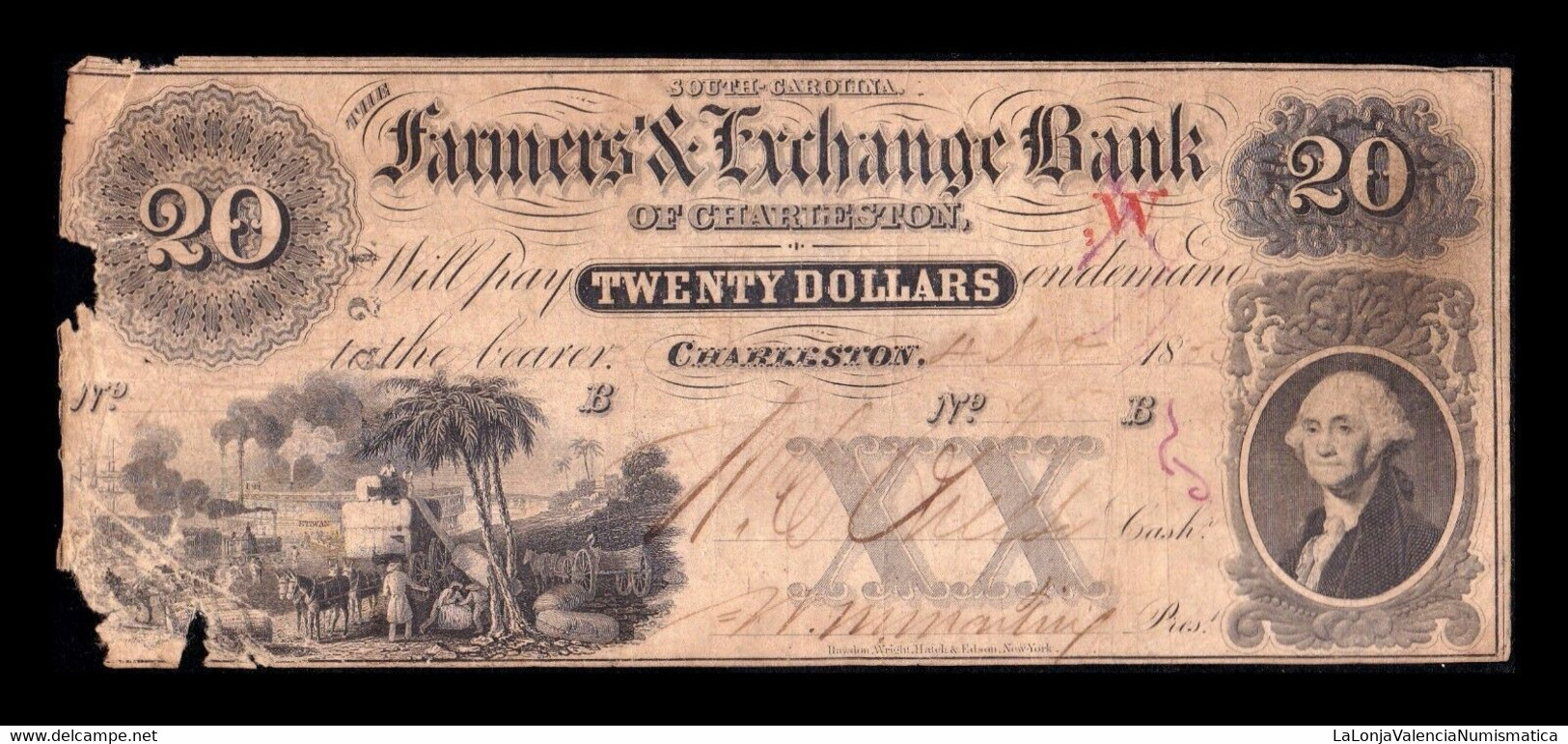 Estados Unidos United States 20 Dollars 1850 Farmers & Exchange Bank Of Charleston State South Carolina - South Carolina