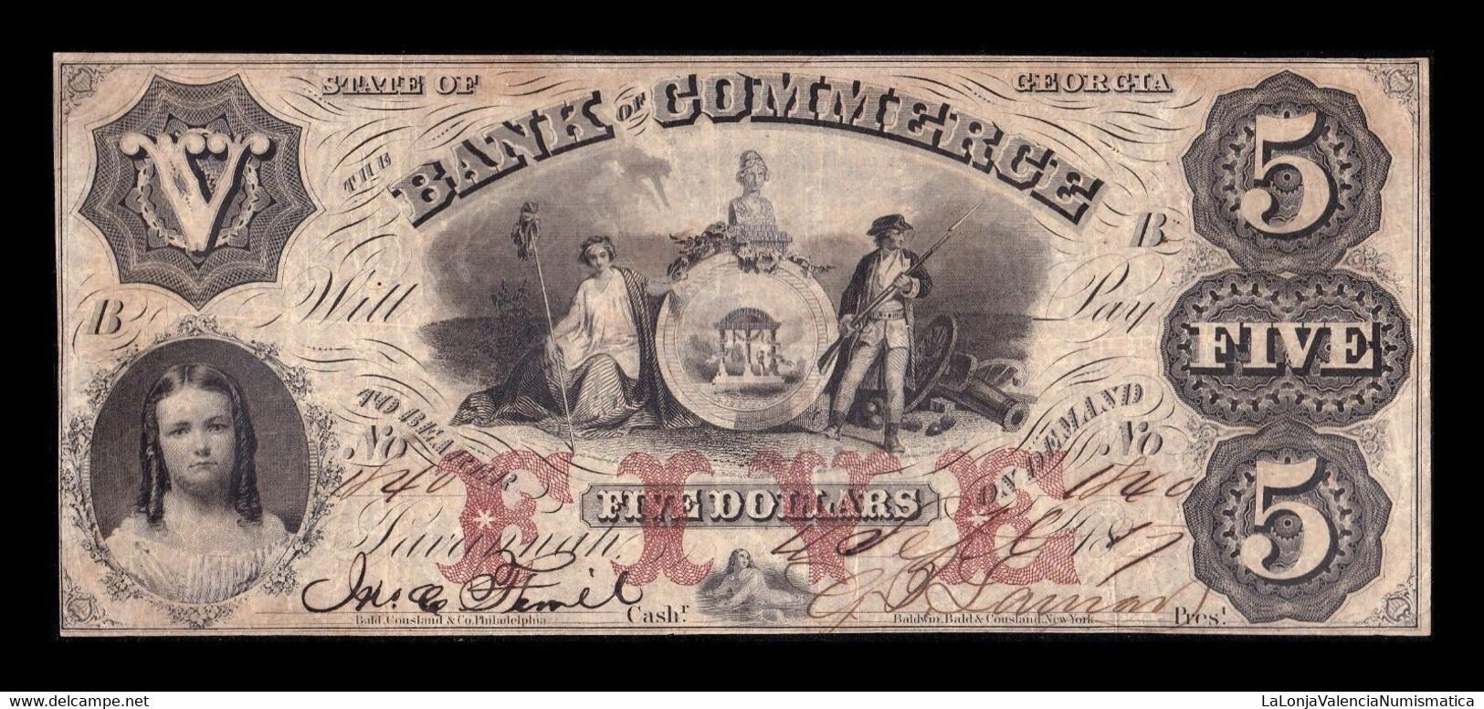 Estados Unidos United States 5 Dollars 1840 Bank Of Commerce State Of Georgia - South Carolina