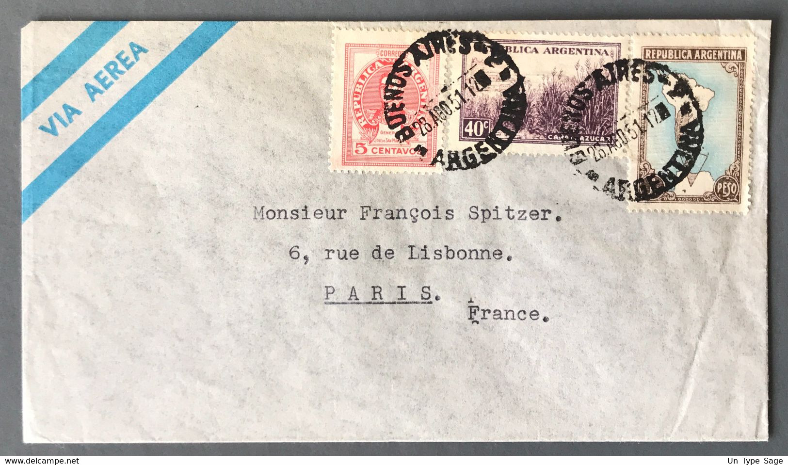 Argentine, Divers Sur Enveloppe De Buenos Aires 28.8.1951 Pour Paris - (A1786) - Cartas & Documentos