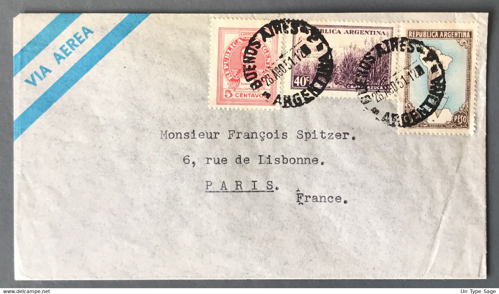 Argentine, Divers Sur Enveloppe De Buenos Aires 28.8.1951 Pour Paris - (A1786) - Storia Postale