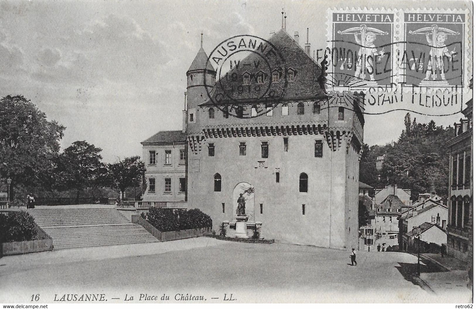 LAUSANNE → La Place Du Chateau Anno 1919     ►Stempel Ed.André Fonctionnaire Postal Aubonne◄ - Aubonne