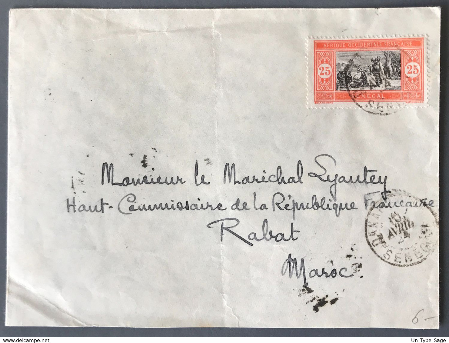 Sénégal N°76 Sur Enveloppe TAD DAKAR, Sénégal 13.4.1924 Pour Rabat, Maroc - (A1799) - Brieven En Documenten