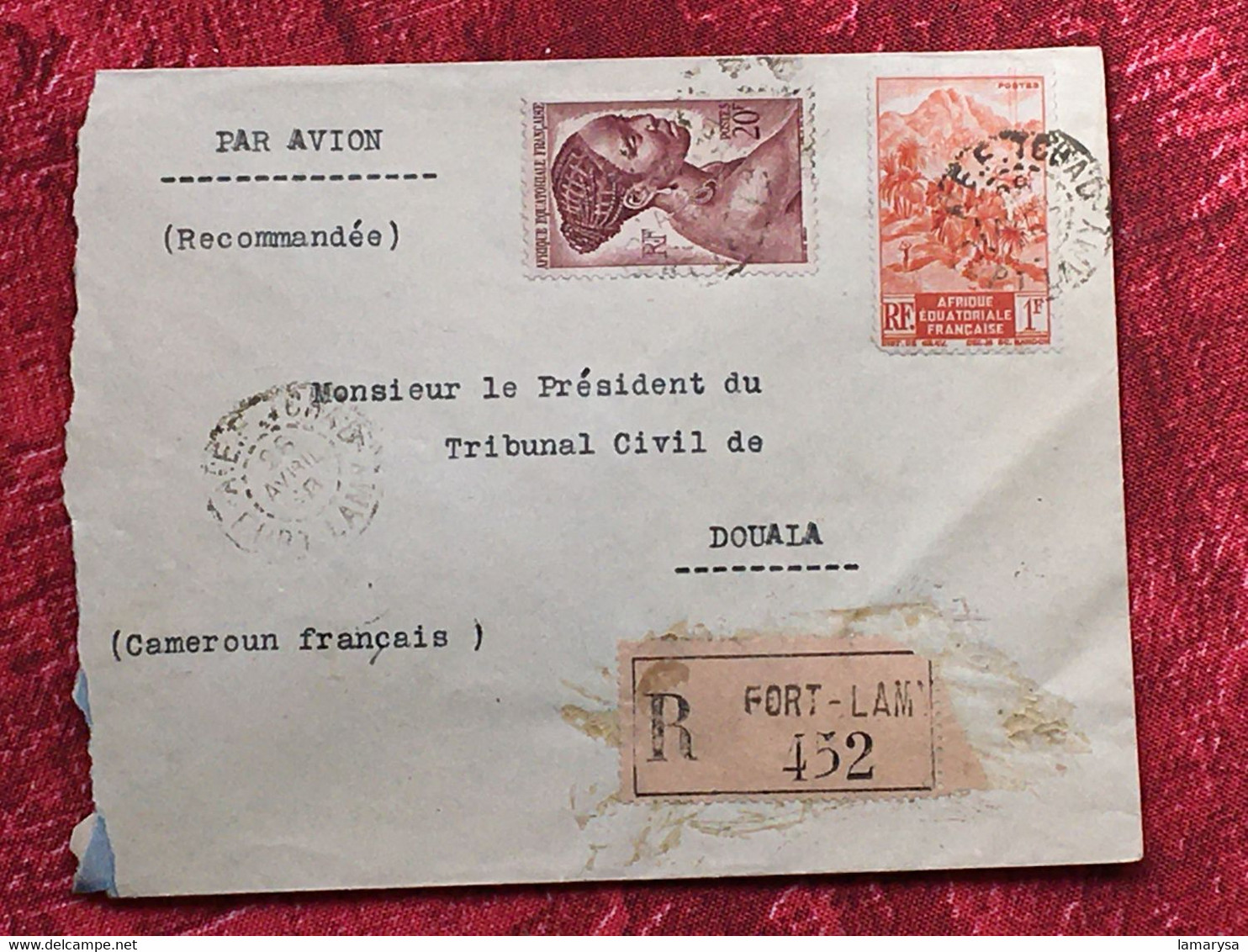 Fort-Lamy-Tchad--A.E.F. (1948 )-☛Douala Cameroun(ex-Colonie France)Timbre Poste Aérienne Lettre Recommandé Document - Cartas & Documentos