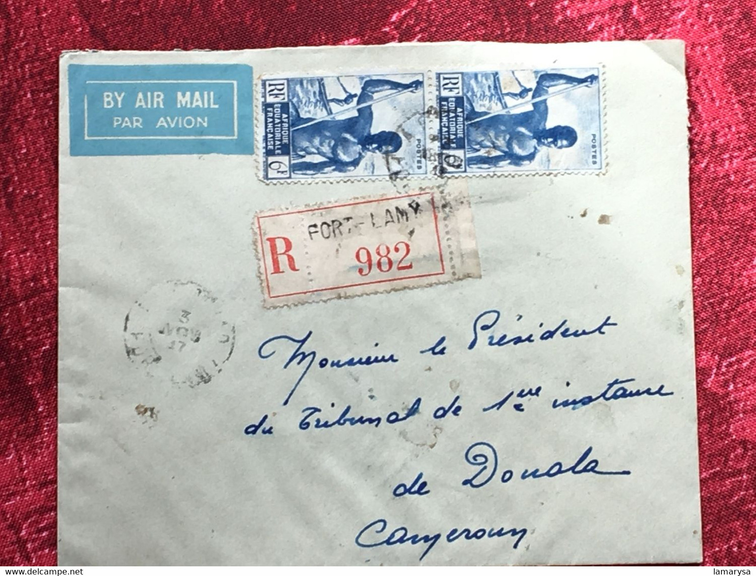 Fort-Lamy-Tchad--A.E.F. (1947 )-☛Douala Cameroun(ex-Colonie France)Timbre Poste Aérienne Lettre Recommandé Document - Storia Postale