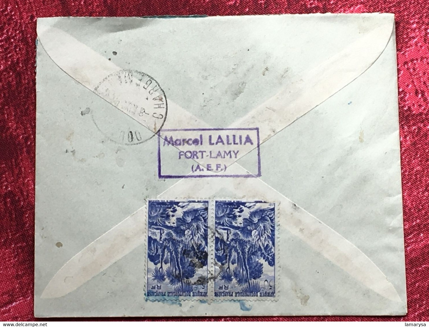 Fort-Lamy-Tchad--A.E.F. (1947 )-☛Douala Cameroun(ex-Colonie France)Timbre Poste Aérienne Lettre Recommandé Document - Cartas & Documentos