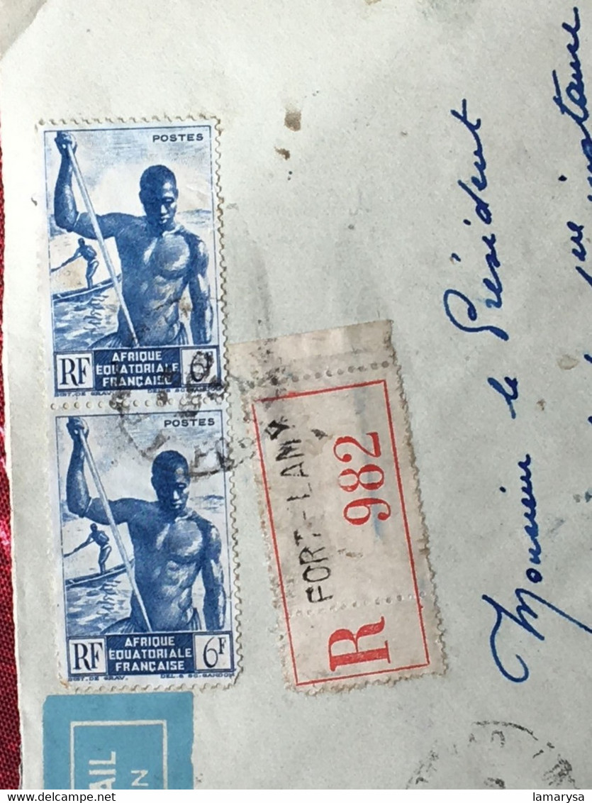 Fort-Lamy-Tchad--A.E.F. (1947 )-☛Douala Cameroun(ex-Colonie France)Timbre Poste Aérienne Lettre Recommandé Document - Storia Postale