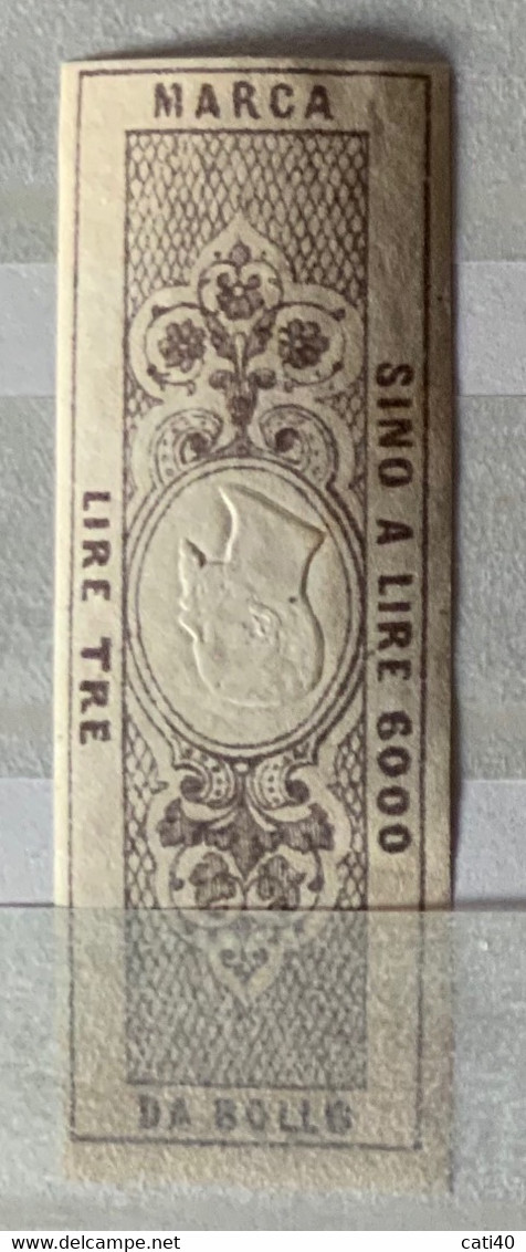 MARCHE DA BOLLO PER CAMBIOALI 1863 TESTA IN RILIEVO - LIRE 3   BRUNO - VARIETA' TESTA ROVESCIATA - Revenue Stamps