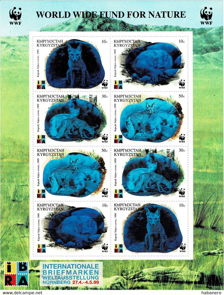 KYRGYSTAN 1999 Mi 172-175 WWF FOXES MINT HOLOGRAM MINIATURE SHEET ** - Hologrammes