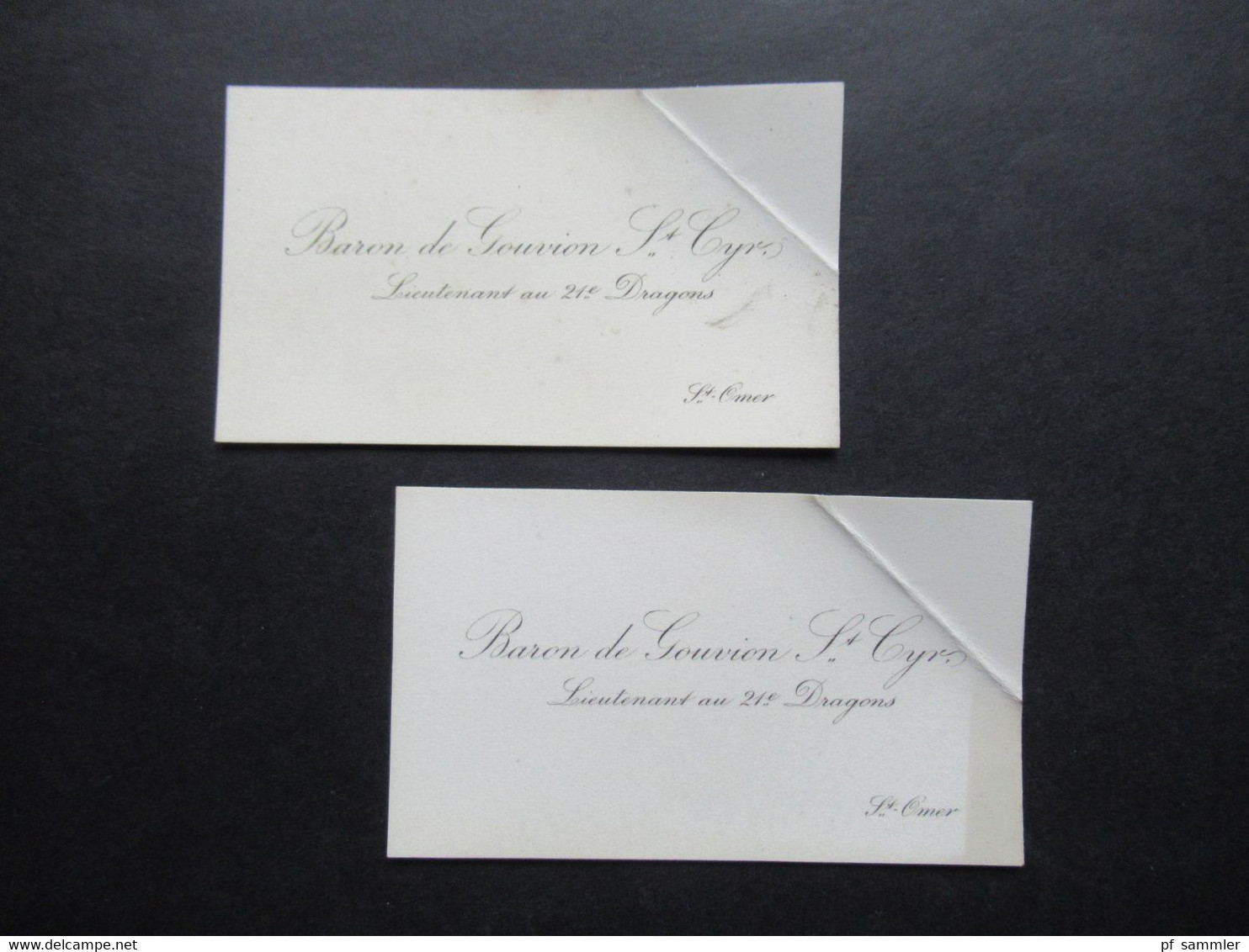 Frankreich Alte Visitenkarten Baron De Gouvion St. Cyr Lieutnant Au 21e Dragons St. Omer - Visiting Cards