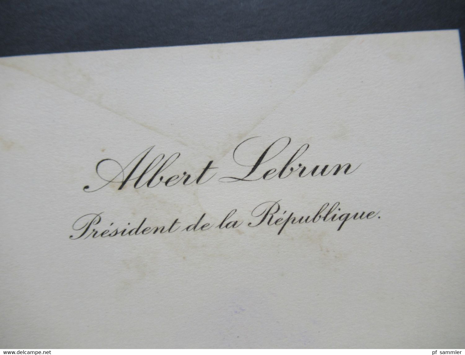 Frankreich 1934 Alte Originale Visitenkarte Albert Lebrun Präsident De La Republique Umschlag Roter Stempel President - Cartes De Visite
